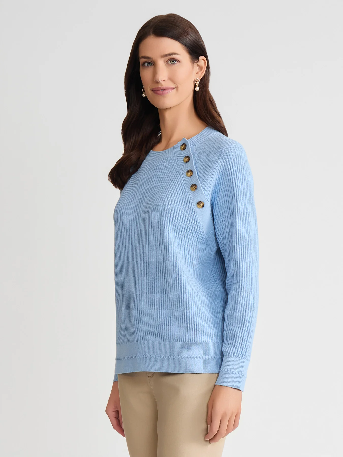 Raglan Button Crew Neck Sweater - Image 2