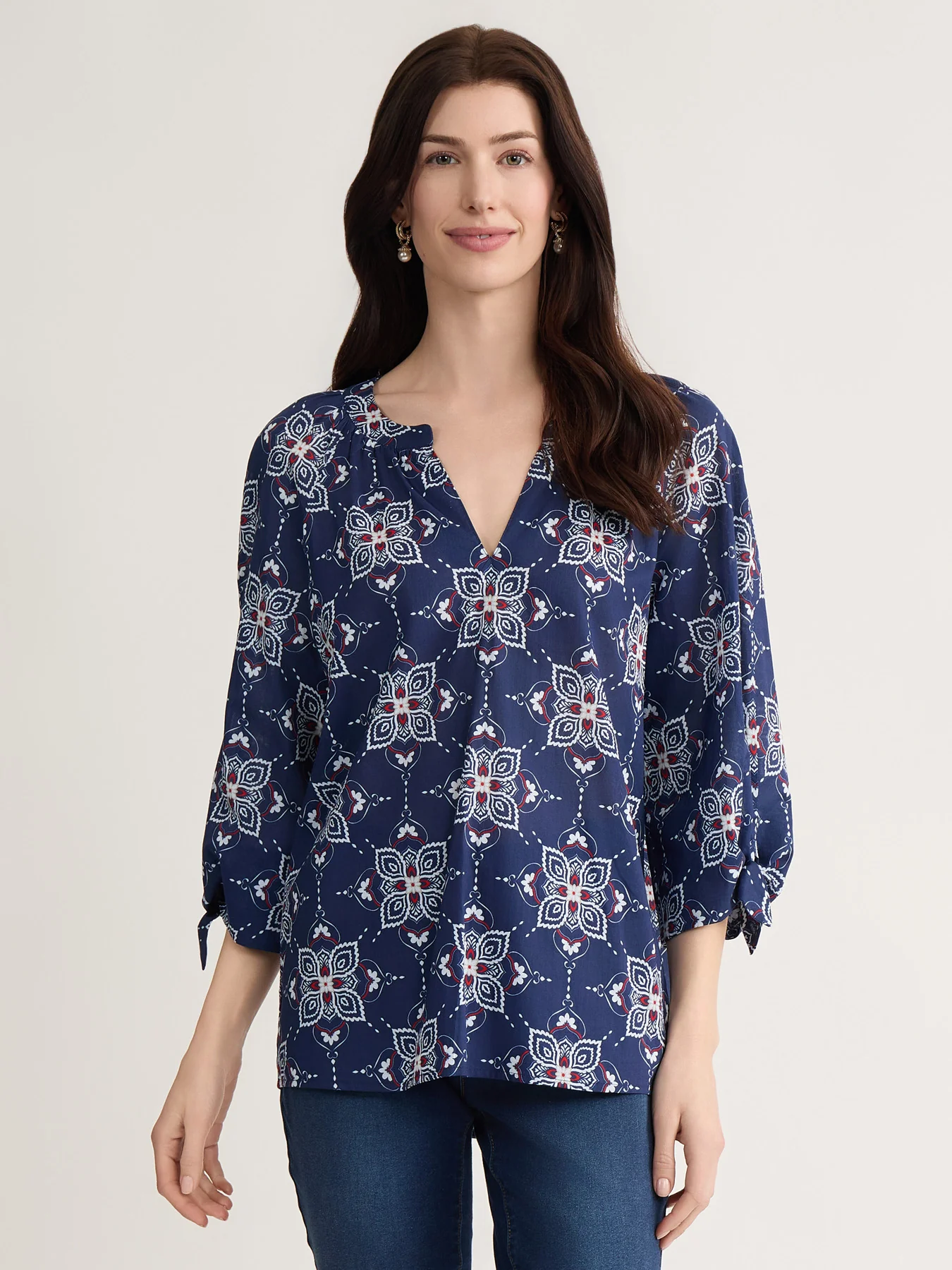 Raglan Sleeve Blouse, Printed Cotton Voile