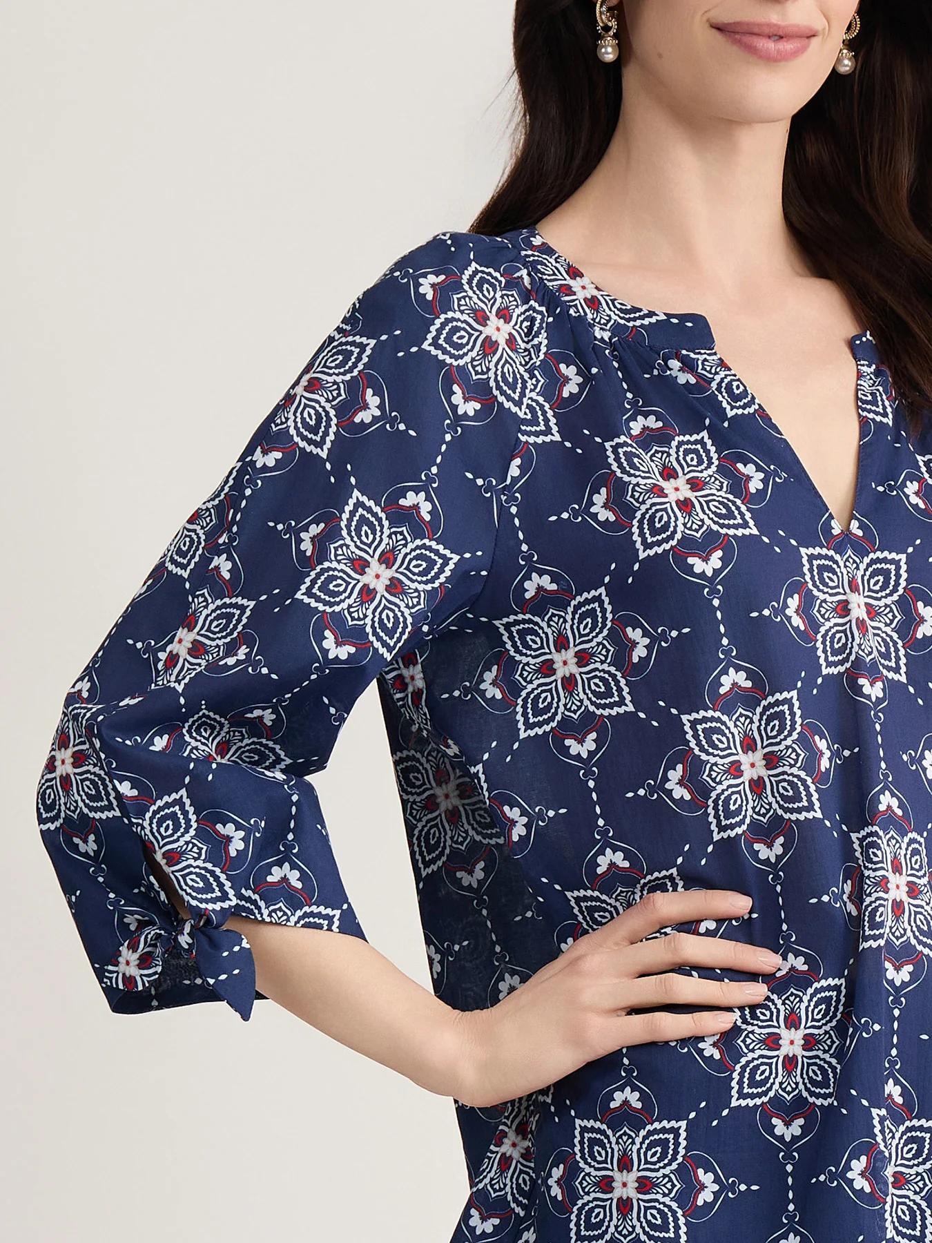 Raglan Sleeve Blouse, Printed Cotton Voile - Image 3