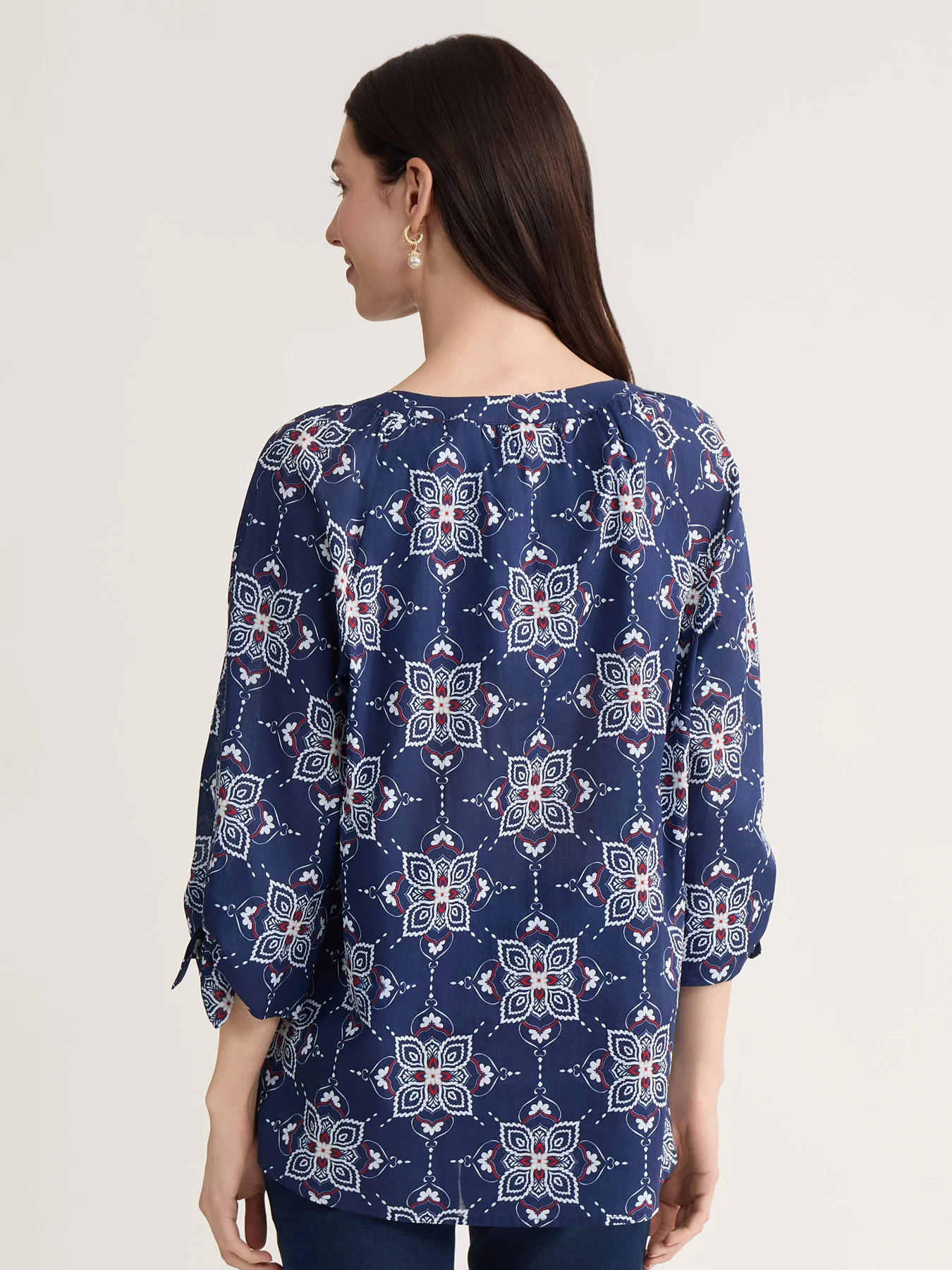 Raglan Sleeve Blouse, Printed Cotton Voile - Image 4