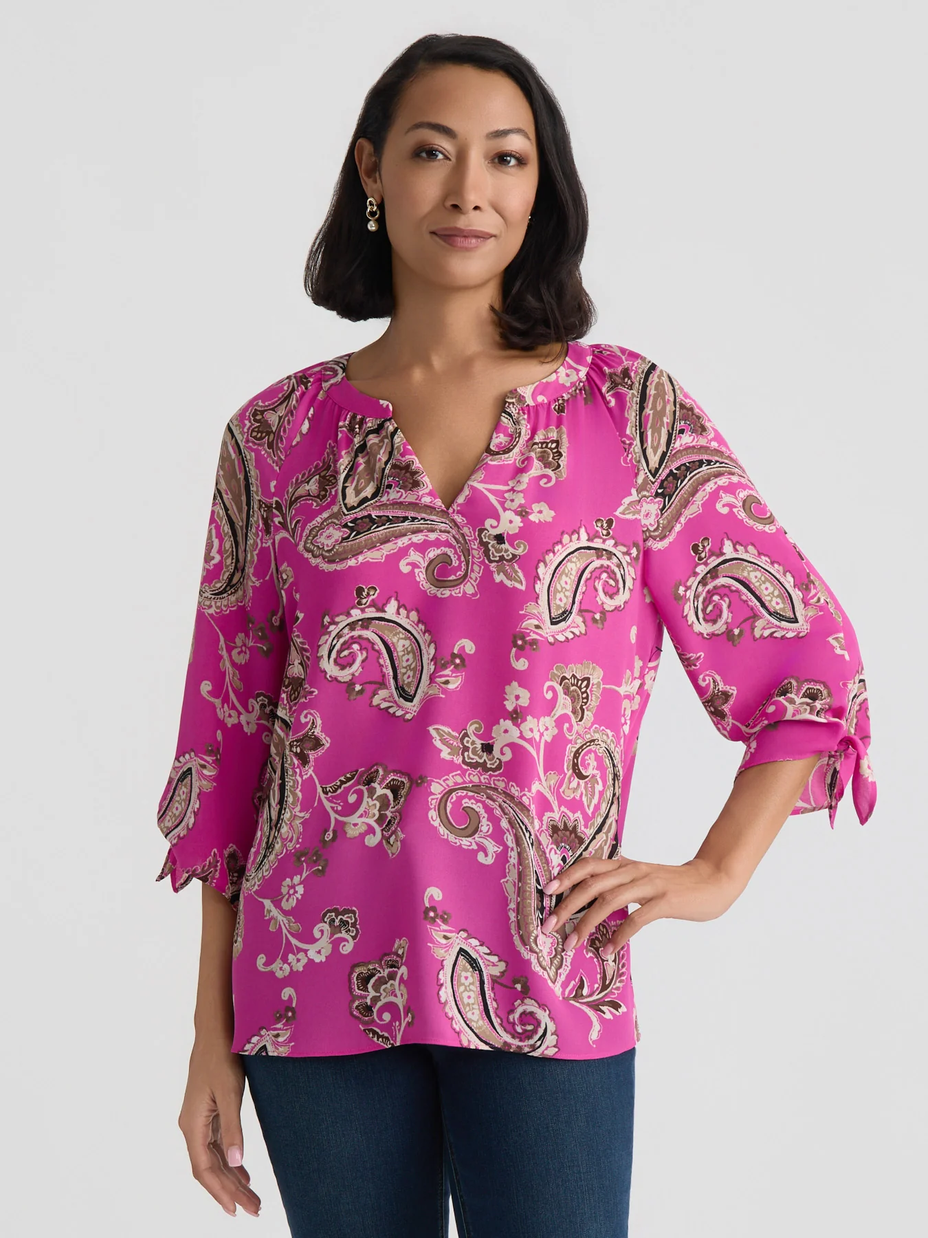 Raglan Sleeve Blouse, Printed Crepe
