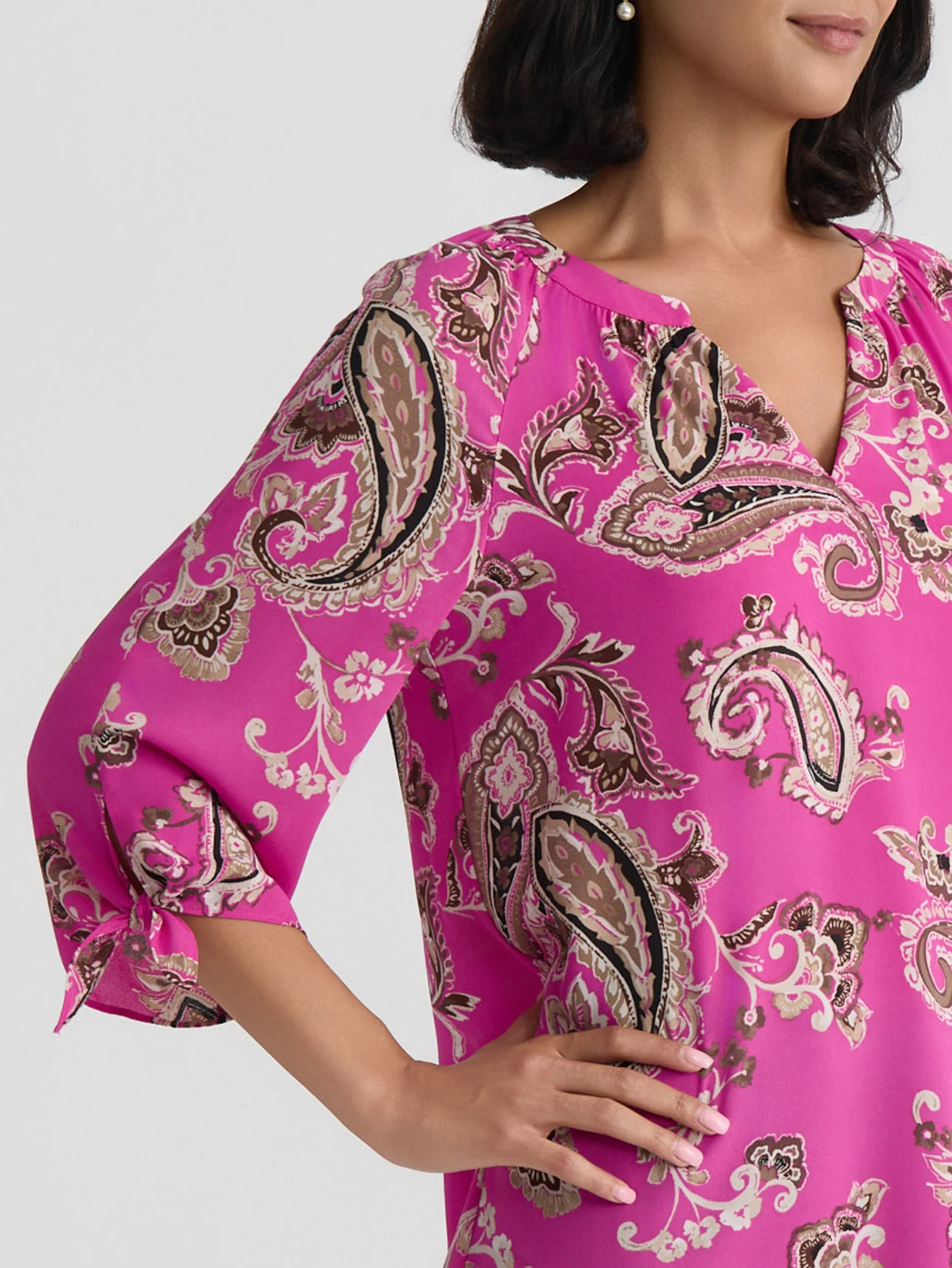 Raglan Sleeve Blouse, Printed Crepe - Image 3