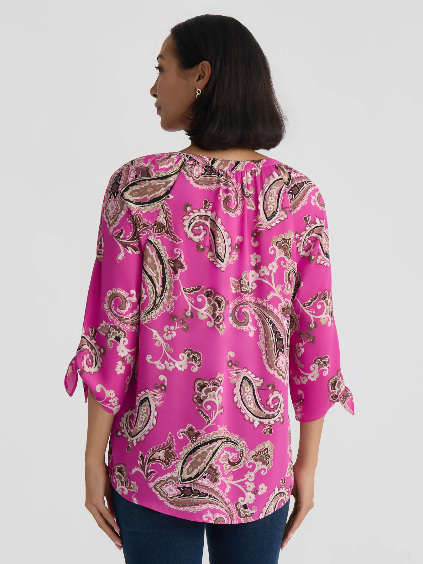 Raglan Sleeve Blouse, Printed Crepe - Image 4