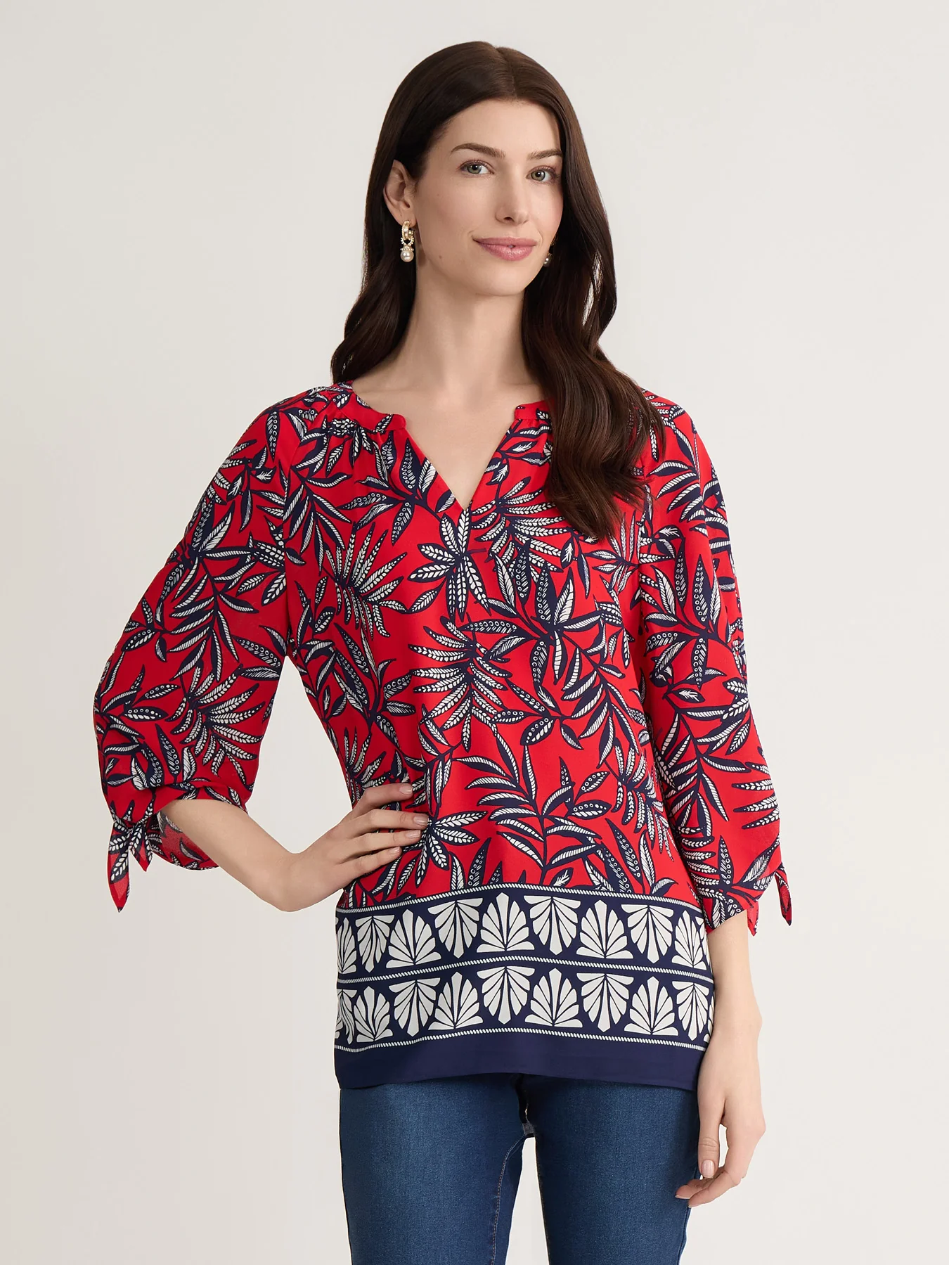 Raglan Sleeve Blouse, Printed Crepe