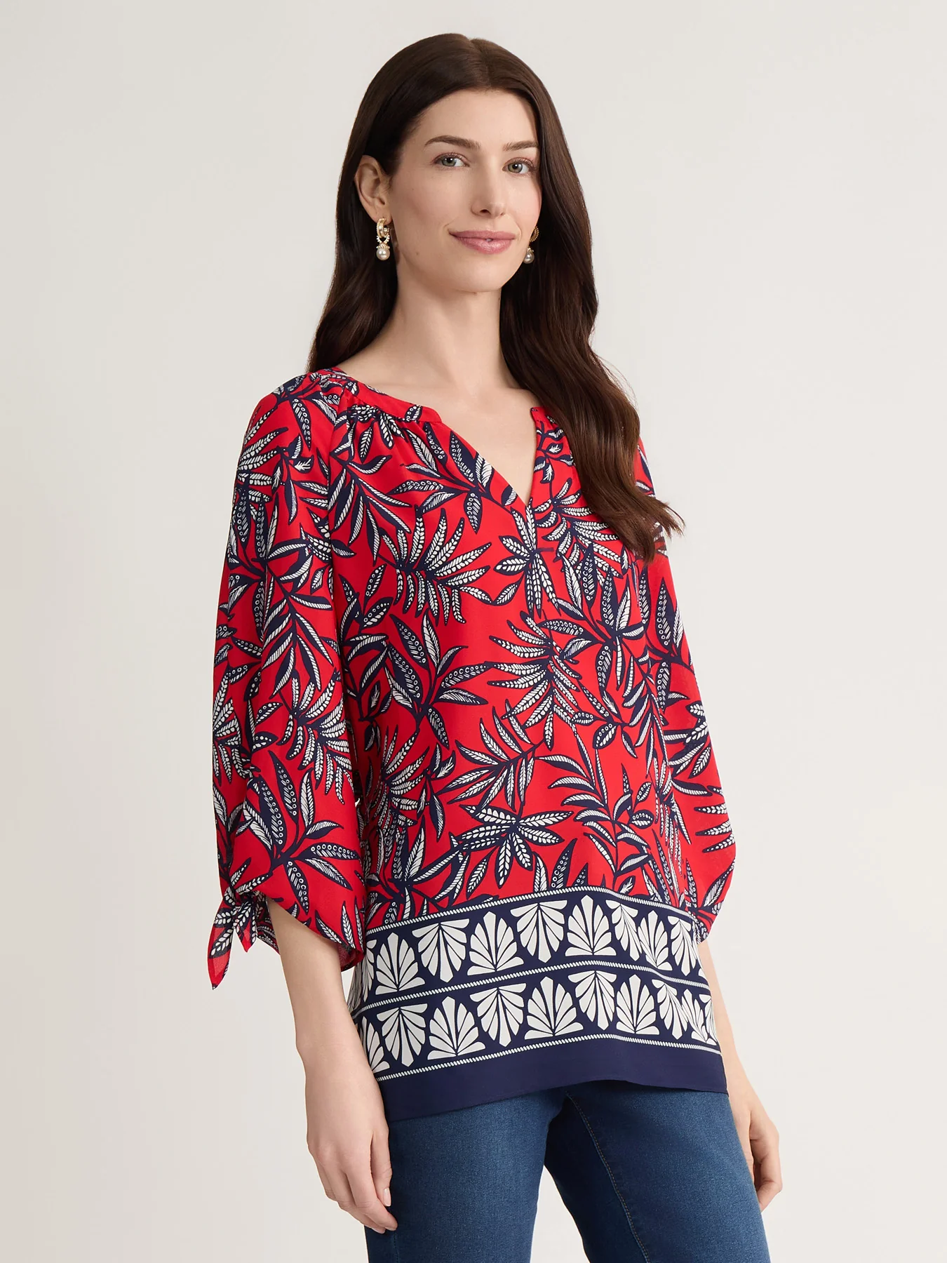 Raglan Sleeve Blouse, Printed Crepe - Image 2