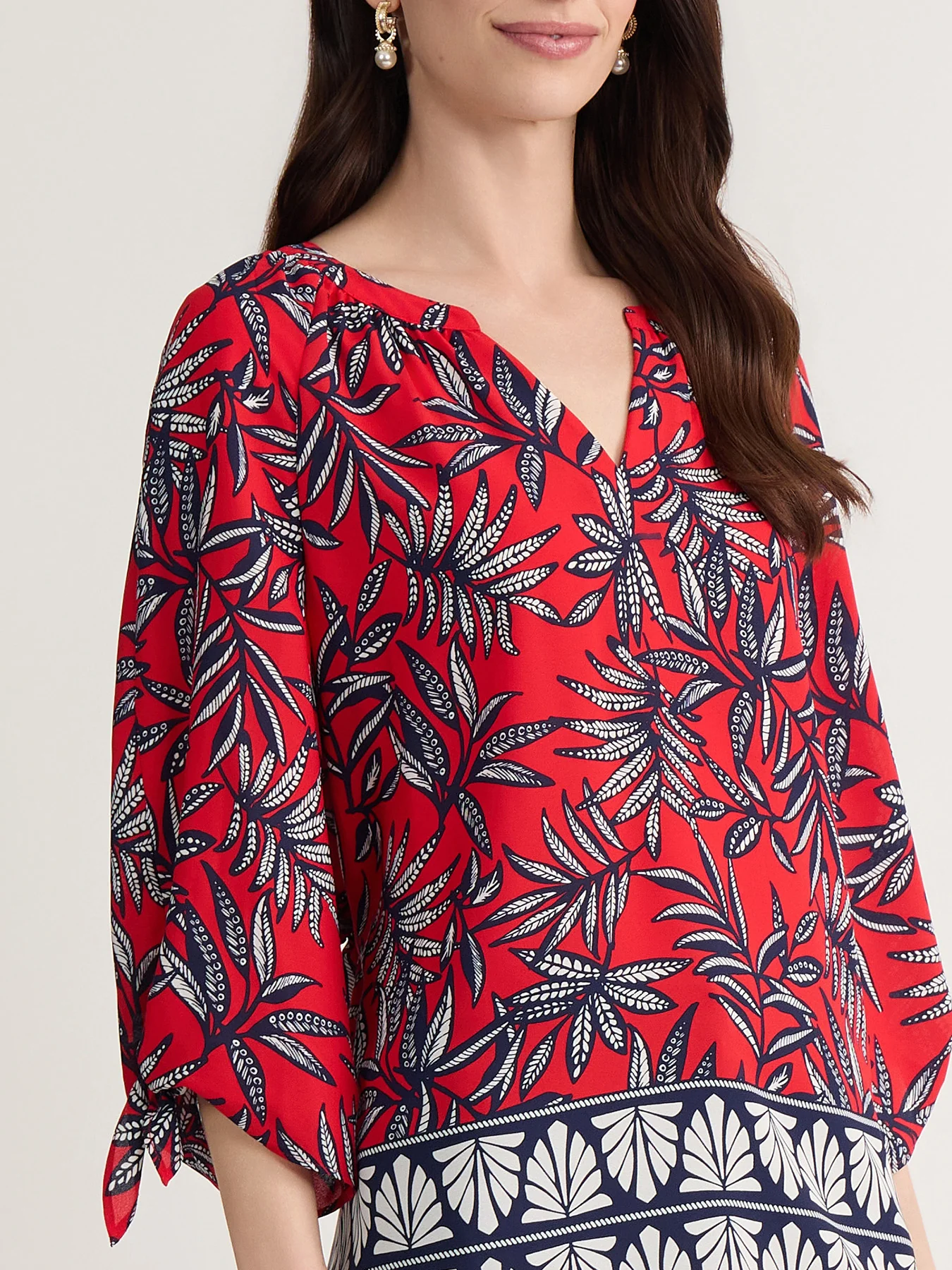 Raglan Sleeve Blouse, Printed Crepe - Image 3