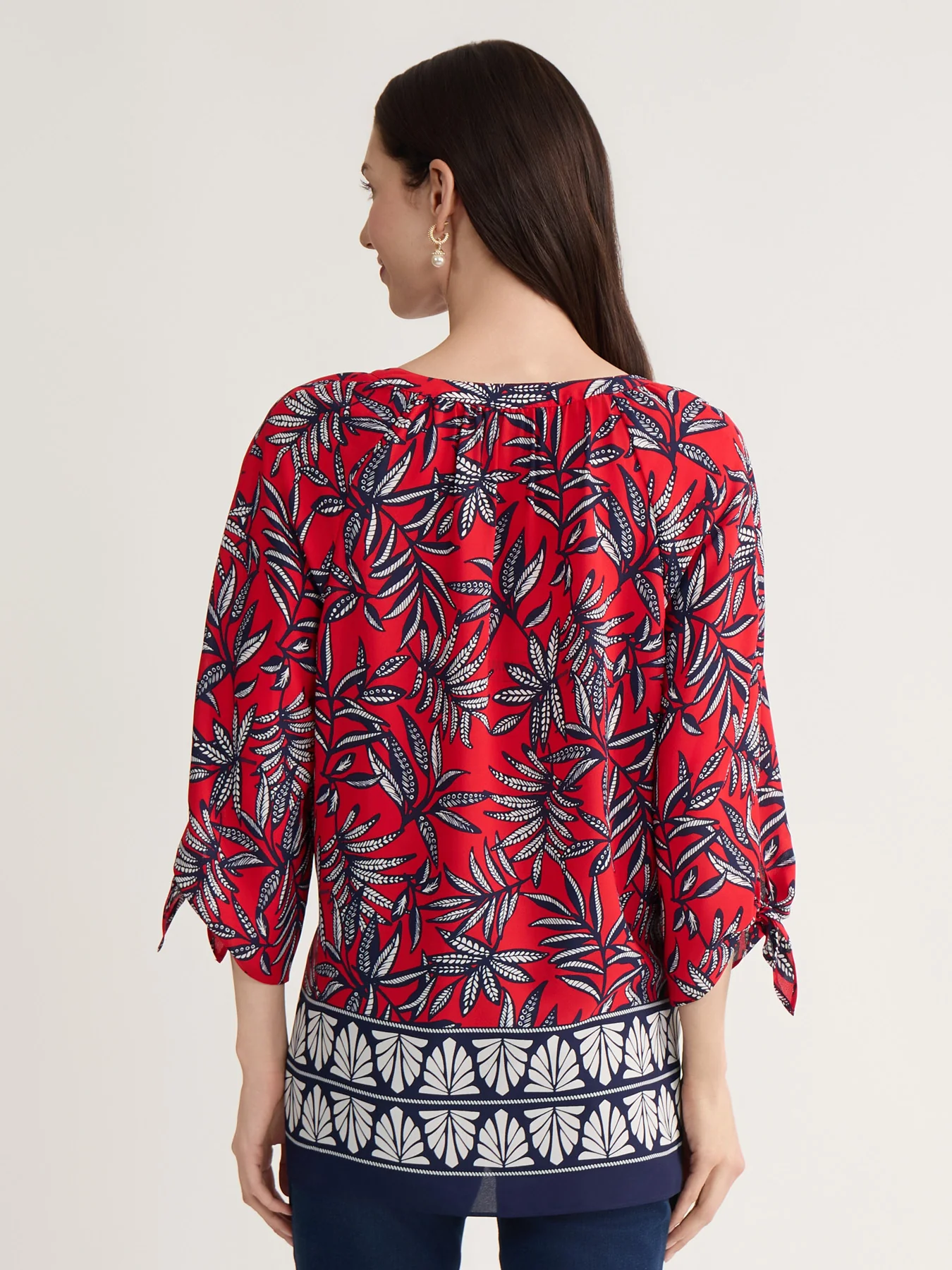 Raglan Sleeve Blouse, Printed Crepe - Image 4