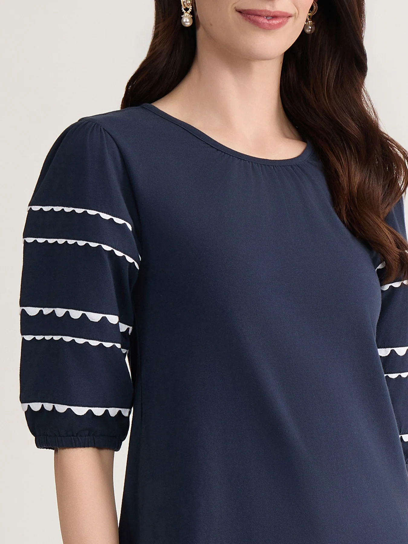 Rick Rack Puff Sleeve Top, Cotton - Image 3