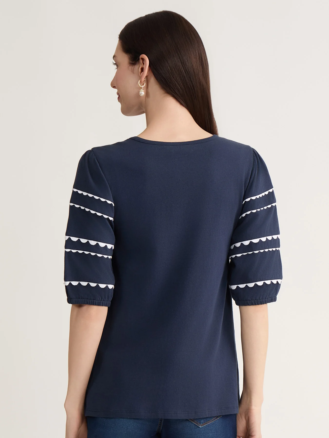 Rick Rack Puff Sleeve Top, Cotton - Image 4