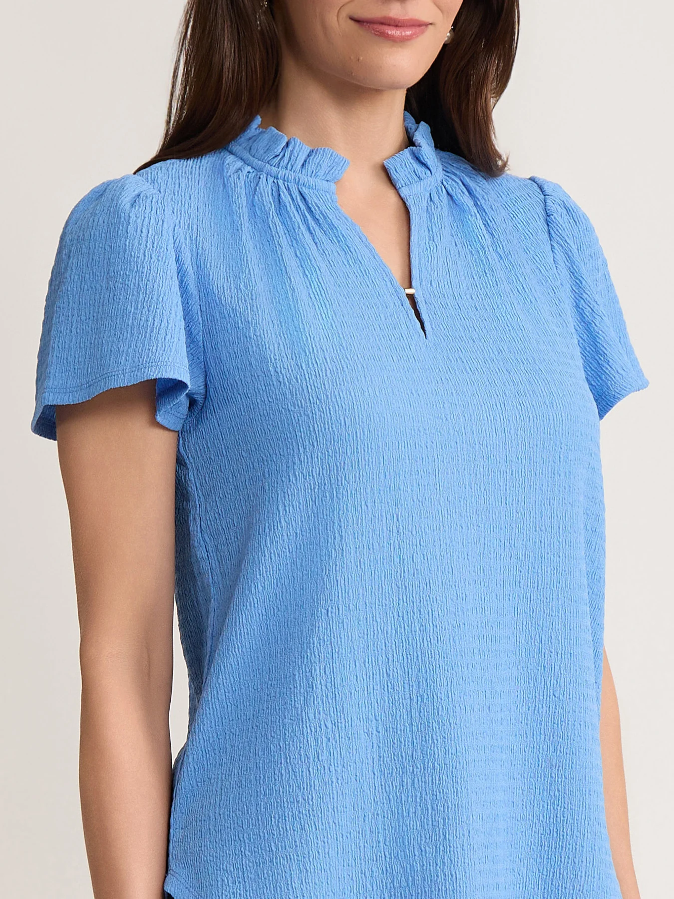 Ruffle Trim Flutter Sleeve Top, Seabreeze Crinkle - Image 3