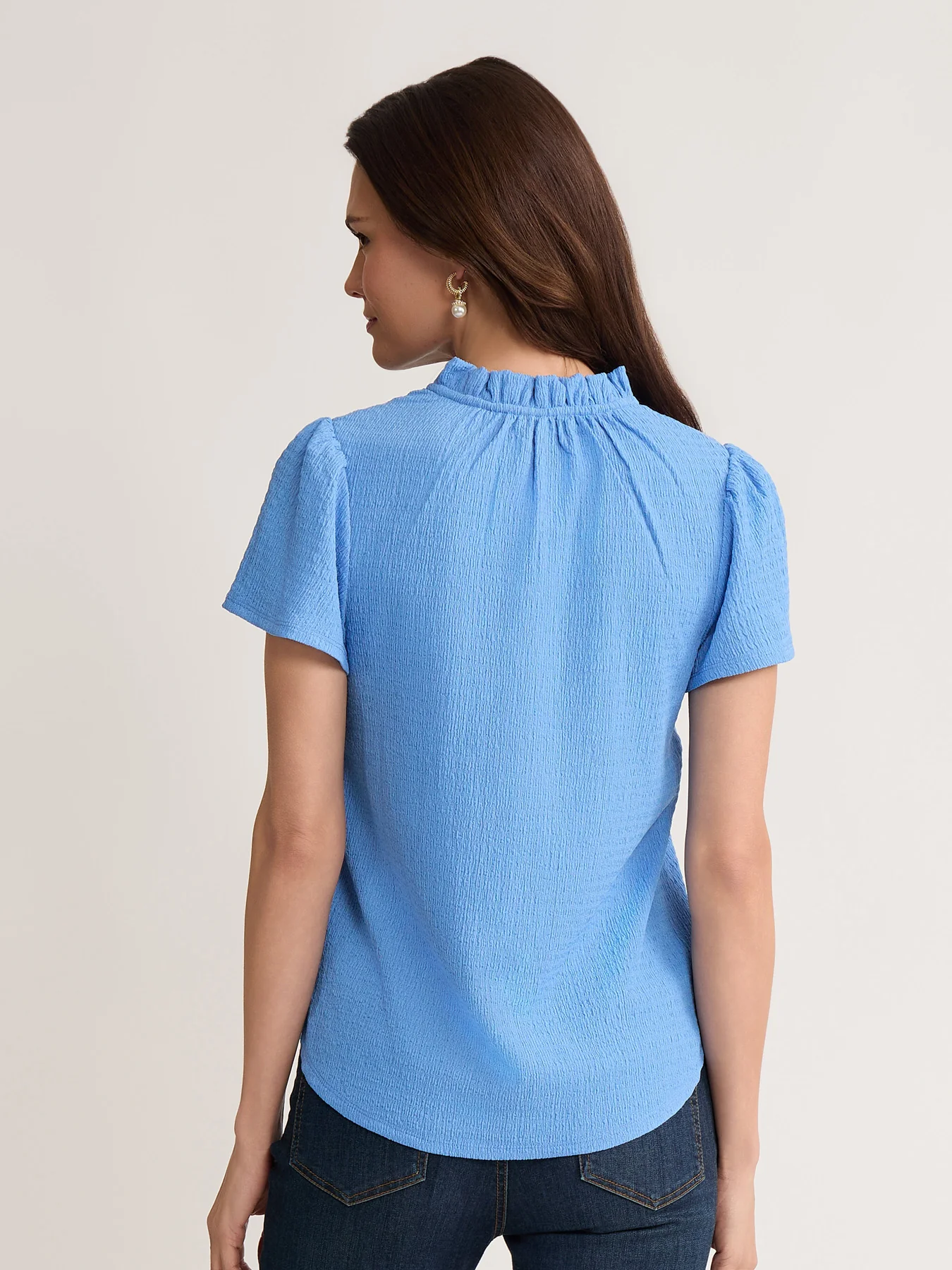 Ruffle Trim Flutter Sleeve Top, Seabreeze Crinkle - Image 4