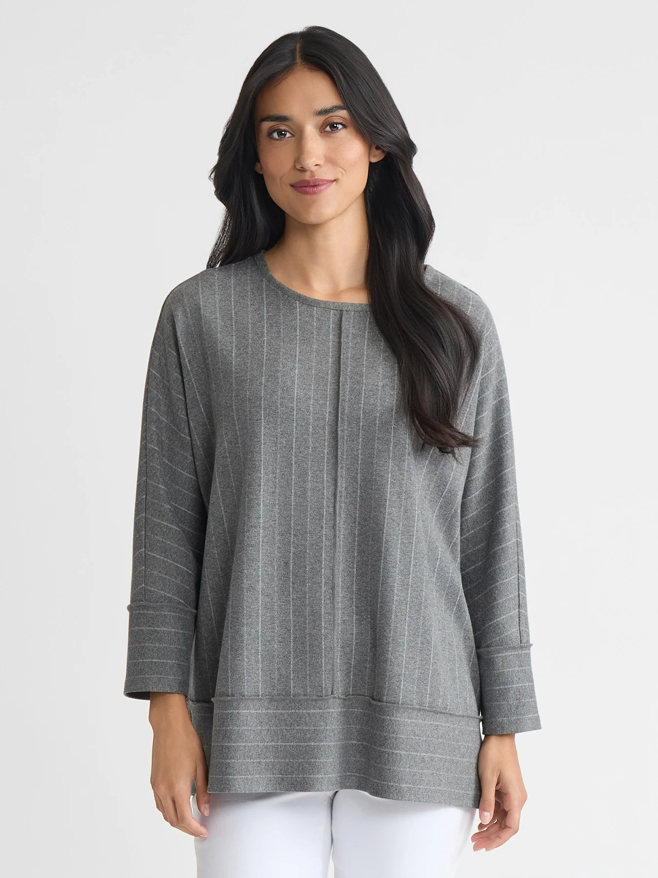 Seam Detail Dolman Tunic, Heather Pinstripe