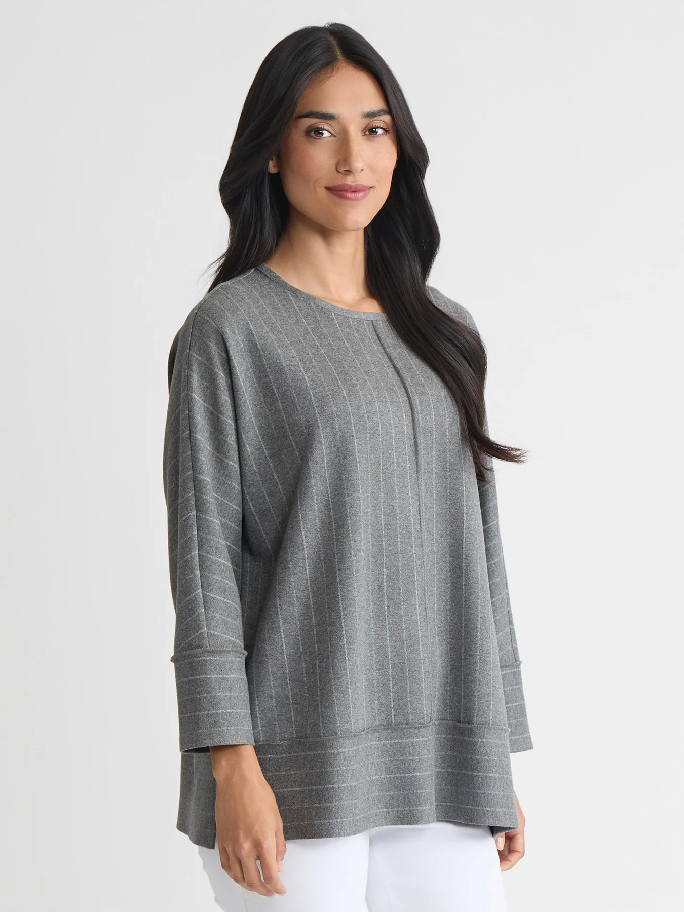 Seam Detail Dolman Tunic, Heather Pinstripe - Image 2