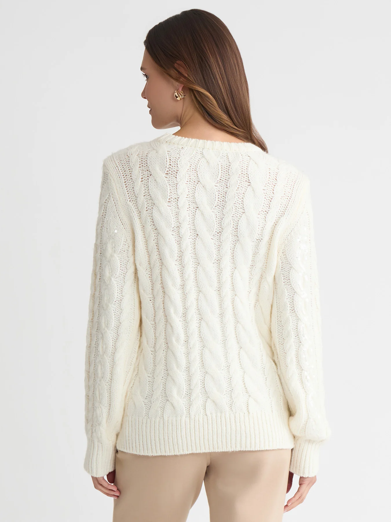 Sequin Cable Knit Crewneck Sweater - Image 4