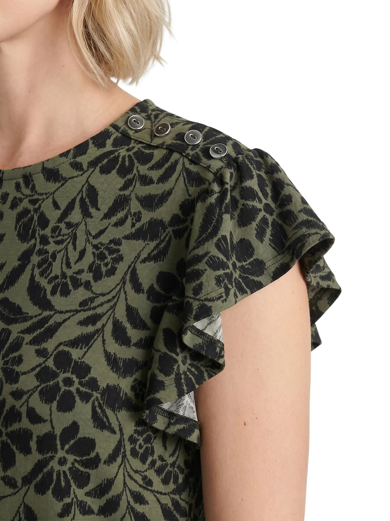 Short Flutter Sleeve Blouse, Printed Crepe - Image 3