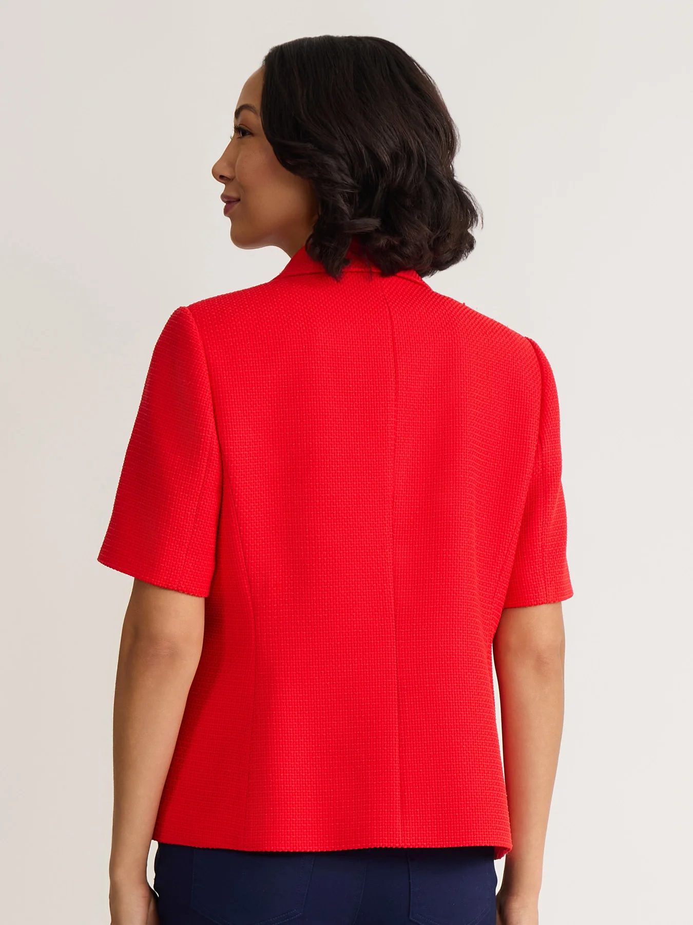 Petite Short Sleeve Faux Double Breasted Blazer, Textured Woven - Image 4