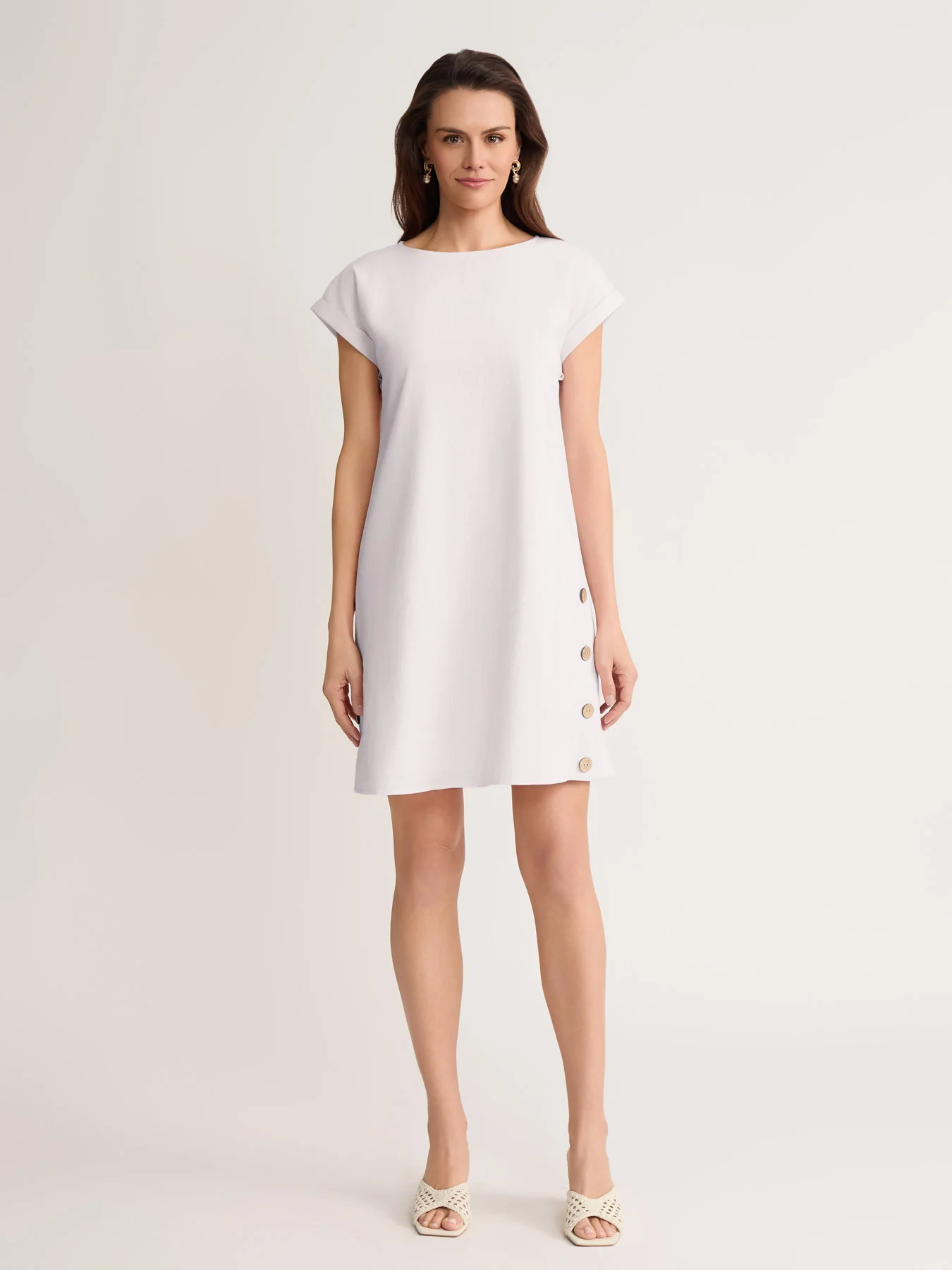 Short Sleeve Swing Dress, Linen Viscose