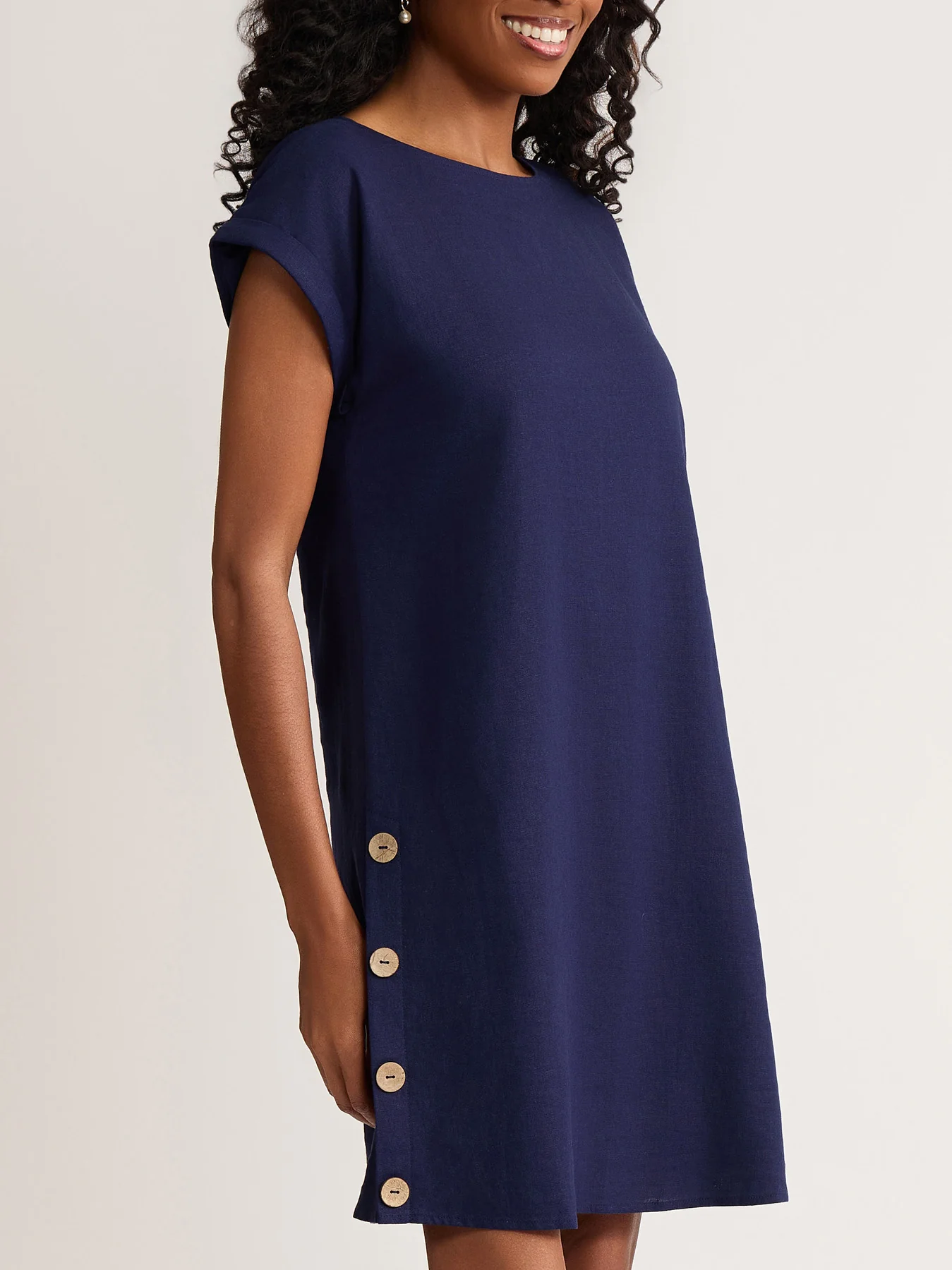 Petite Short Sleeve Swing Dress, Linen Viscose - Image 3