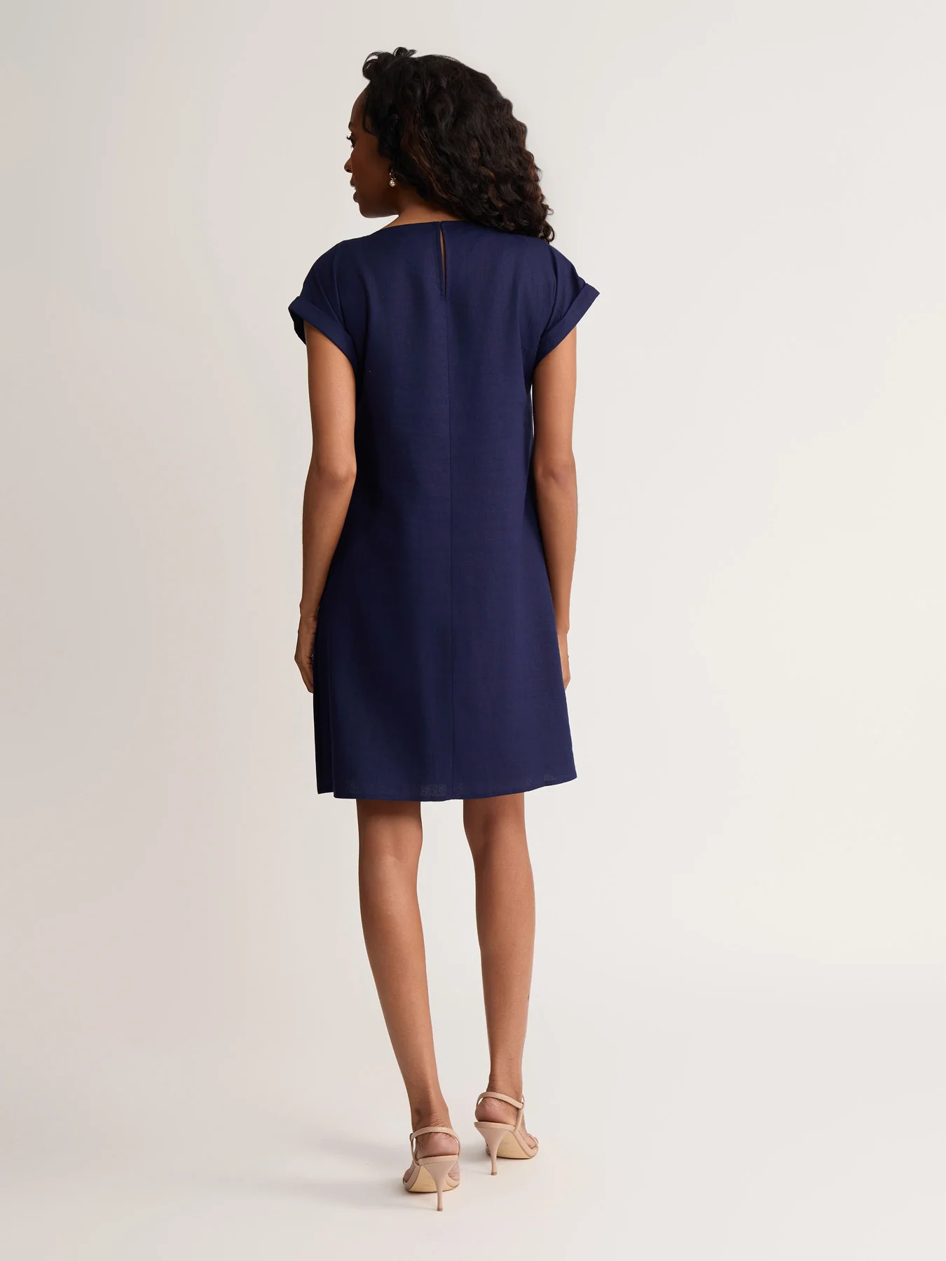 Petite Short Sleeve Swing Dress, Linen Viscose - Image 4