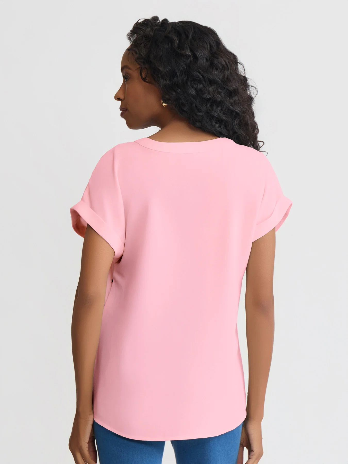 Short Sleeve V-Neck Blouse, Jasper Crepe - Image 4