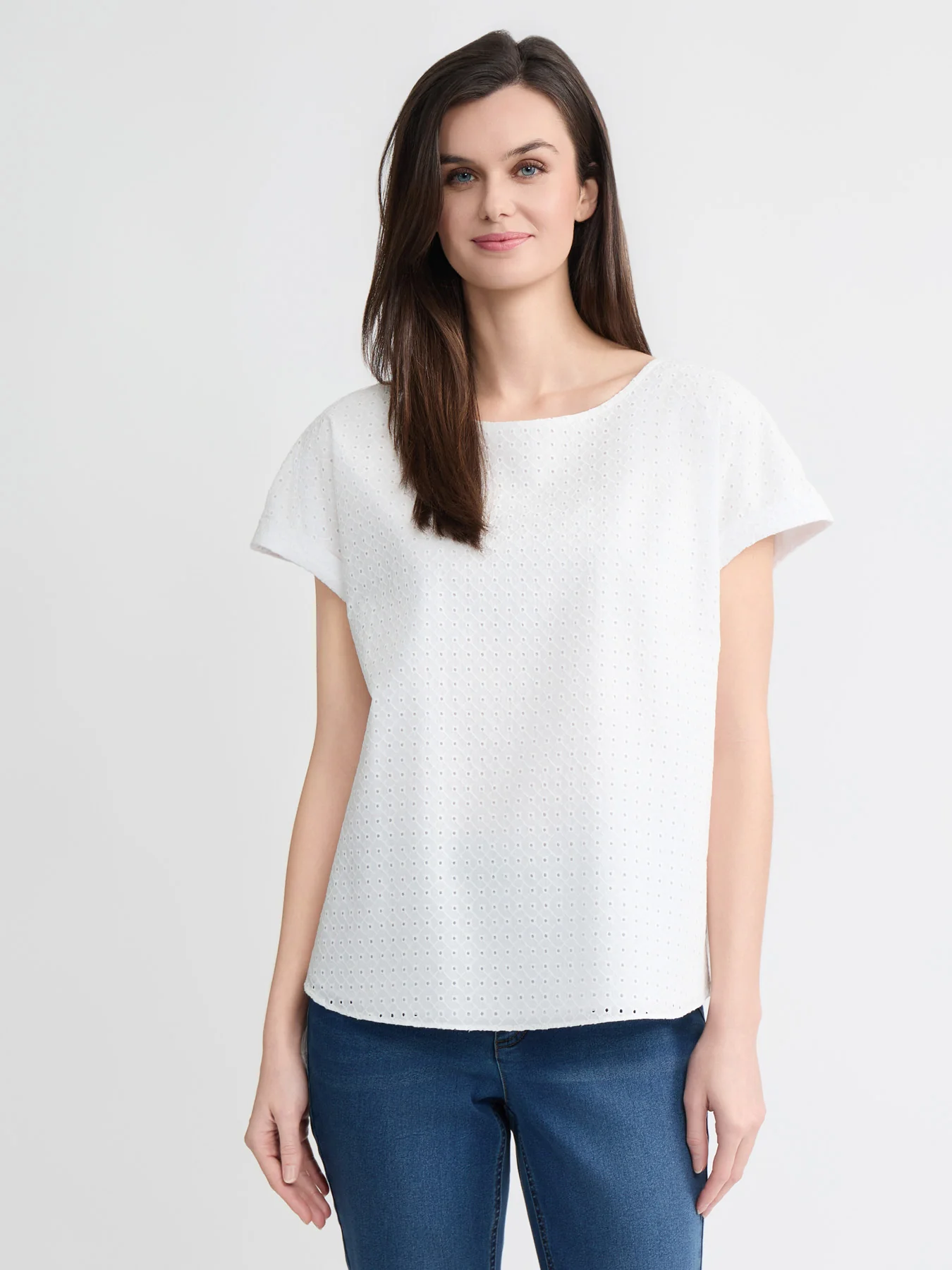 Side Button Blouse, Cotton Eyelet