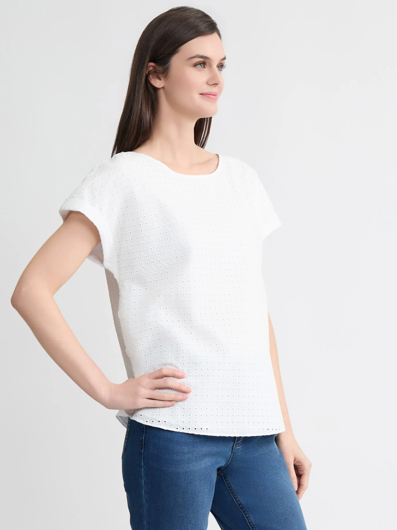 Side Button Blouse, Cotton Eyelet - Image 2