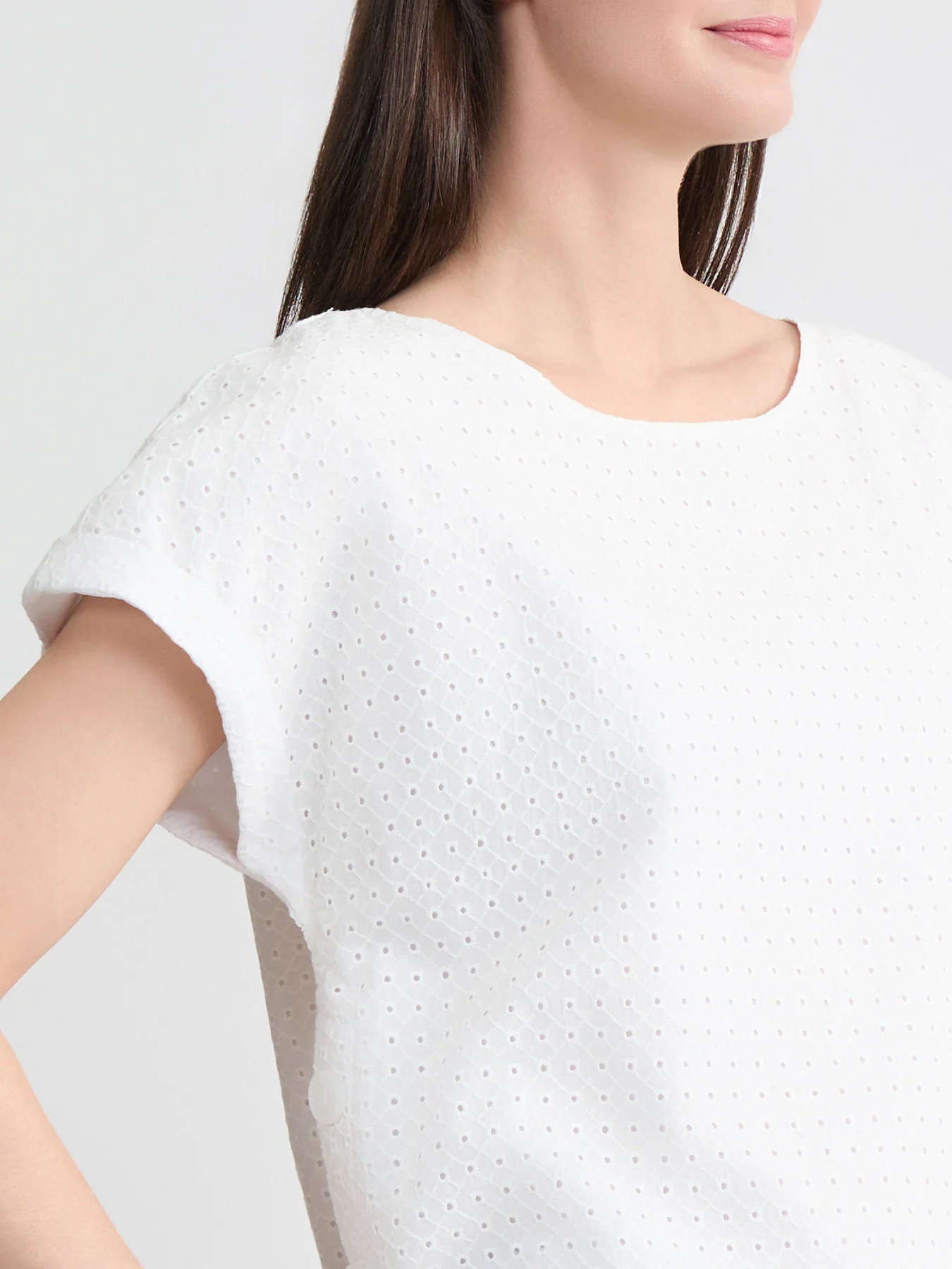 Side Button Blouse, Cotton Eyelet - Image 3