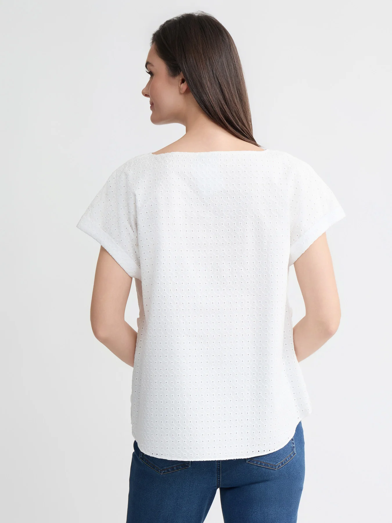 Side Button Blouse, Cotton Eyelet - Image 4