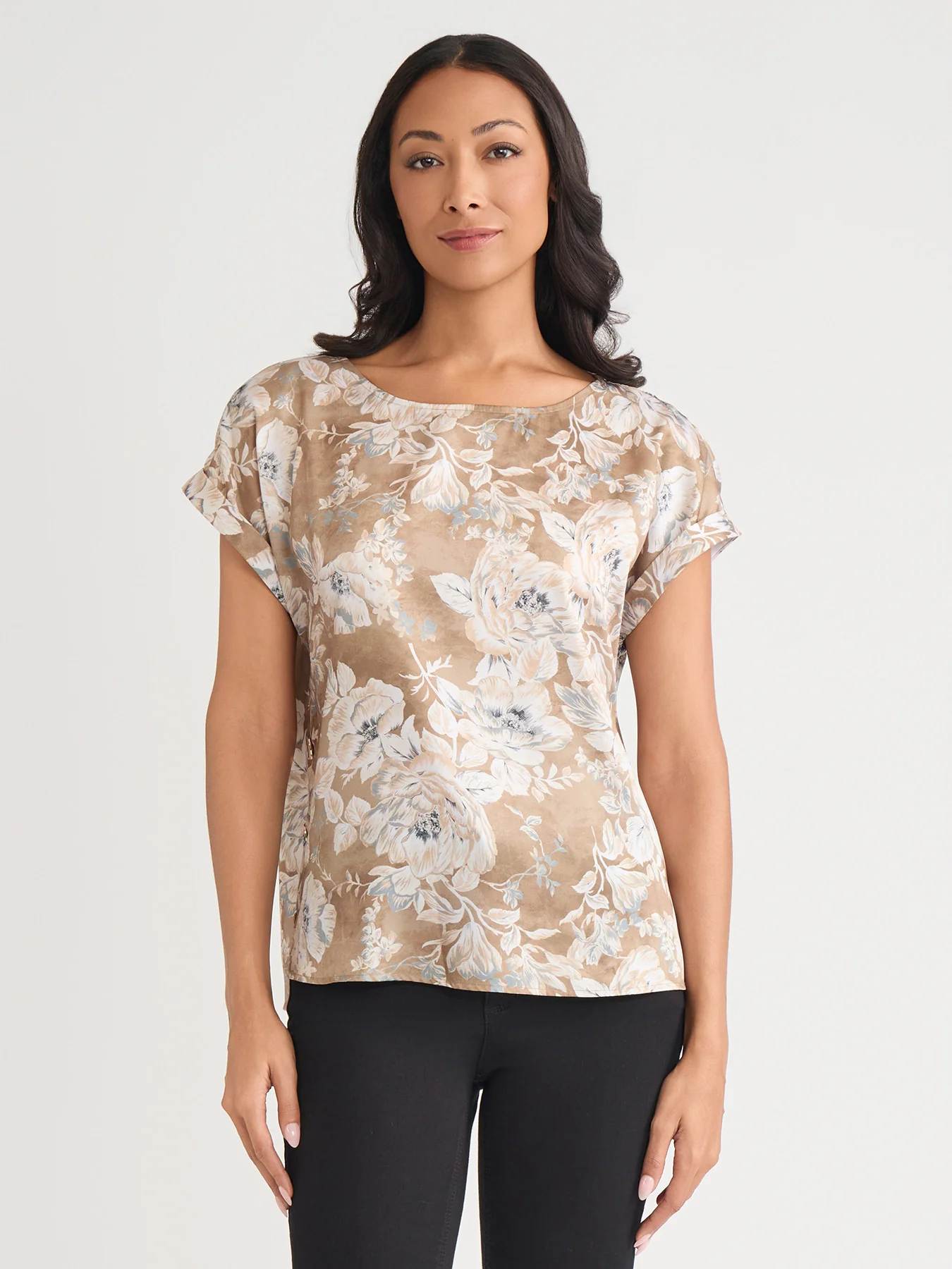 Side Button Blouse, Hammered Satin