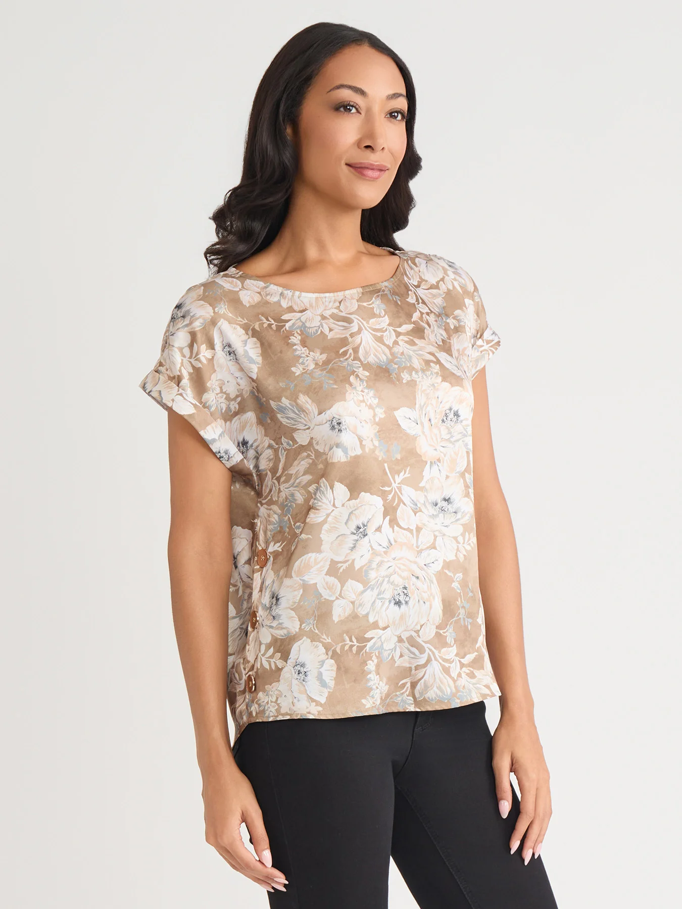 Side Button Blouse, Hammered Satin - Image 2