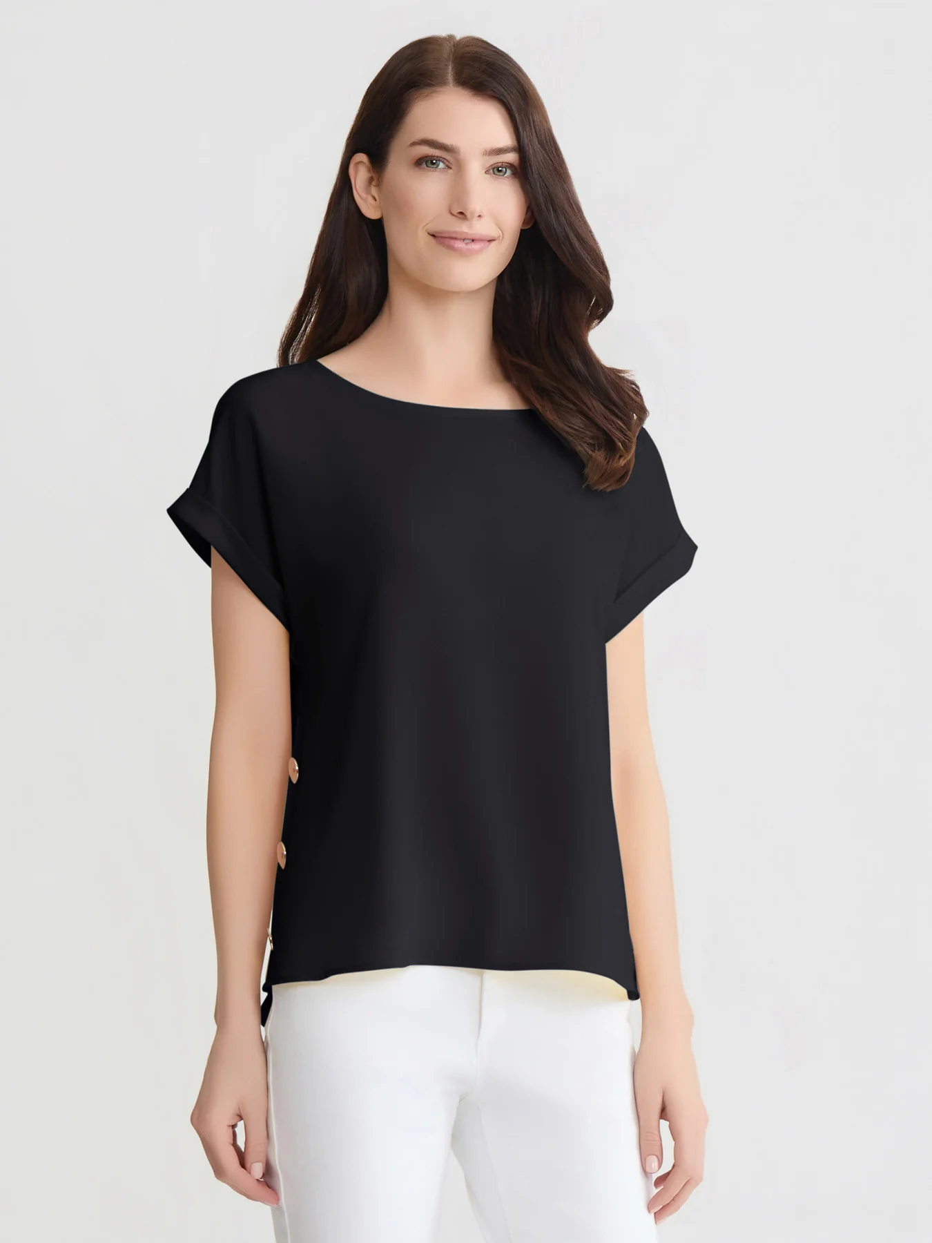 Side Button Blouse, Jasper Crepe