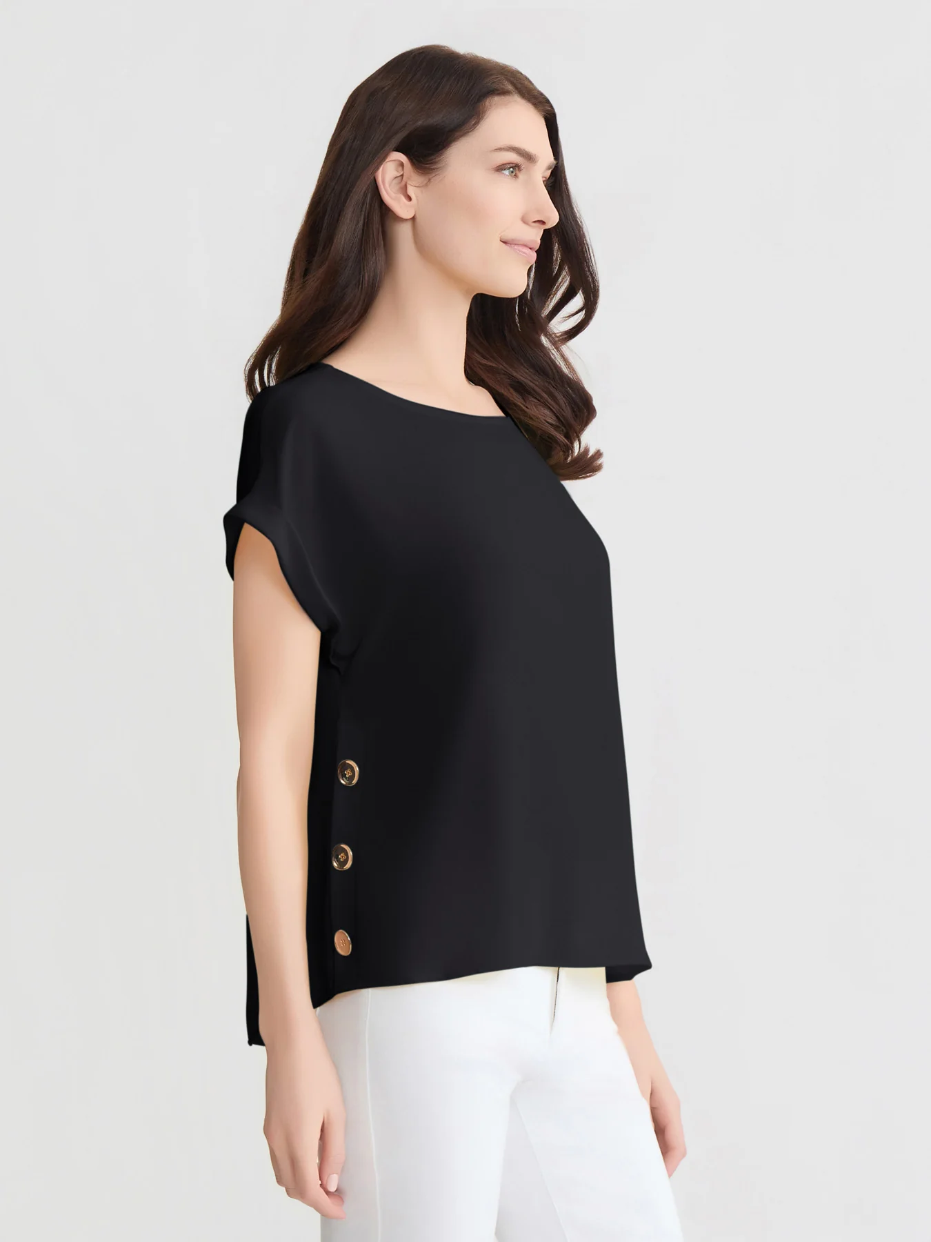 Side Button Blouse, Jasper Crepe - Image 2