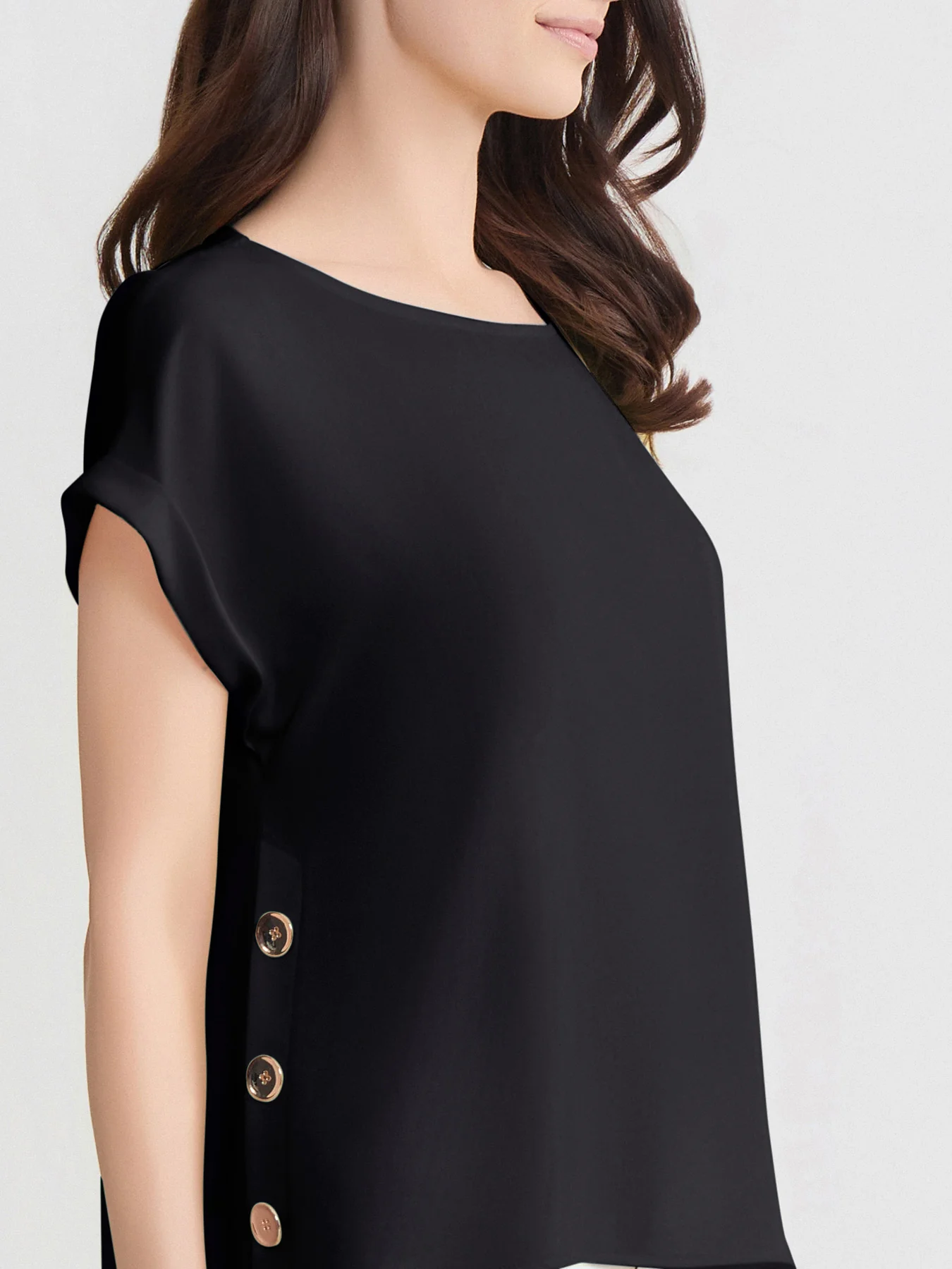 Side Button Blouse, Jasper Crepe - Image 3