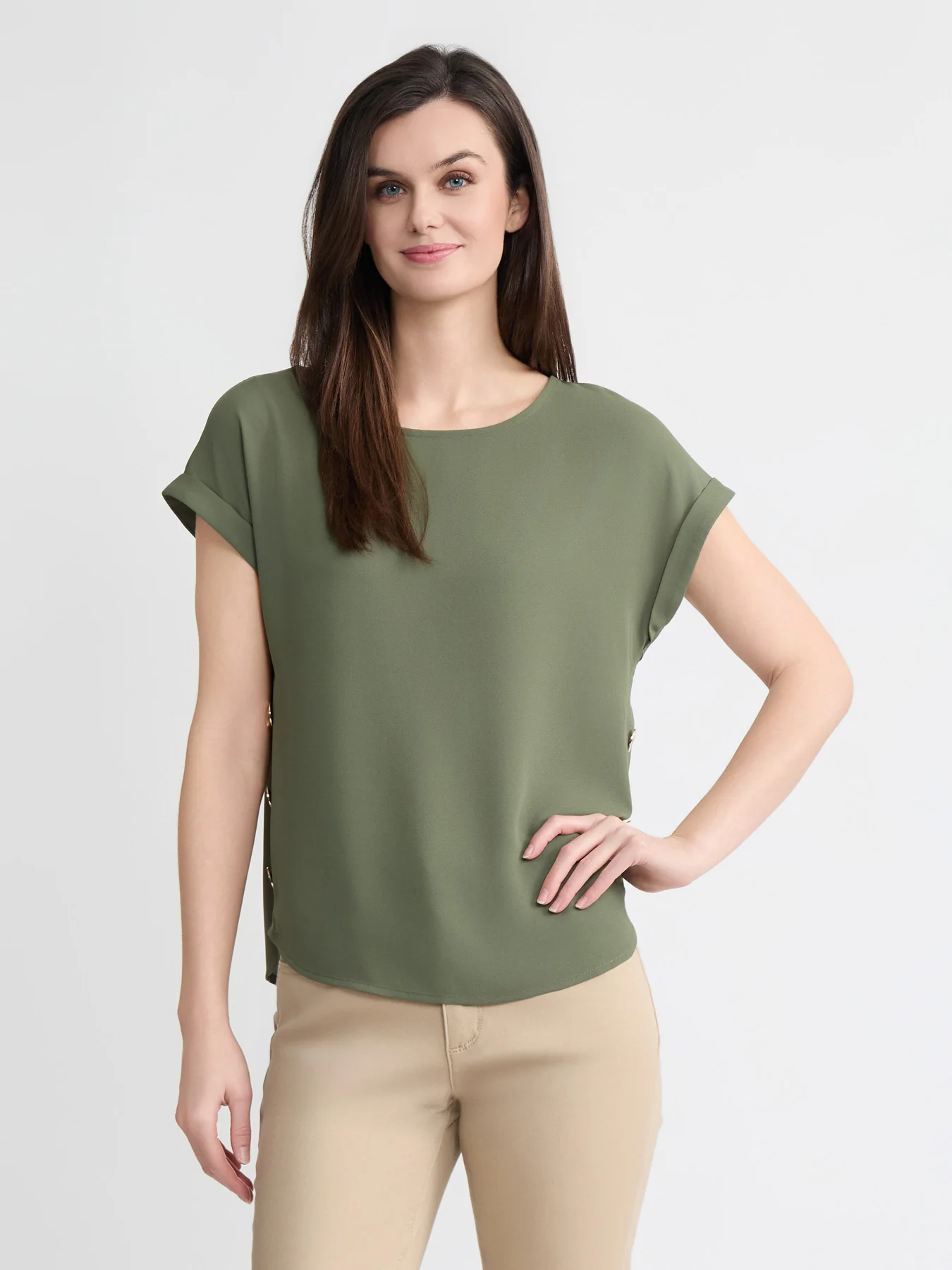 Side Button Blouse, Jasper Crepe