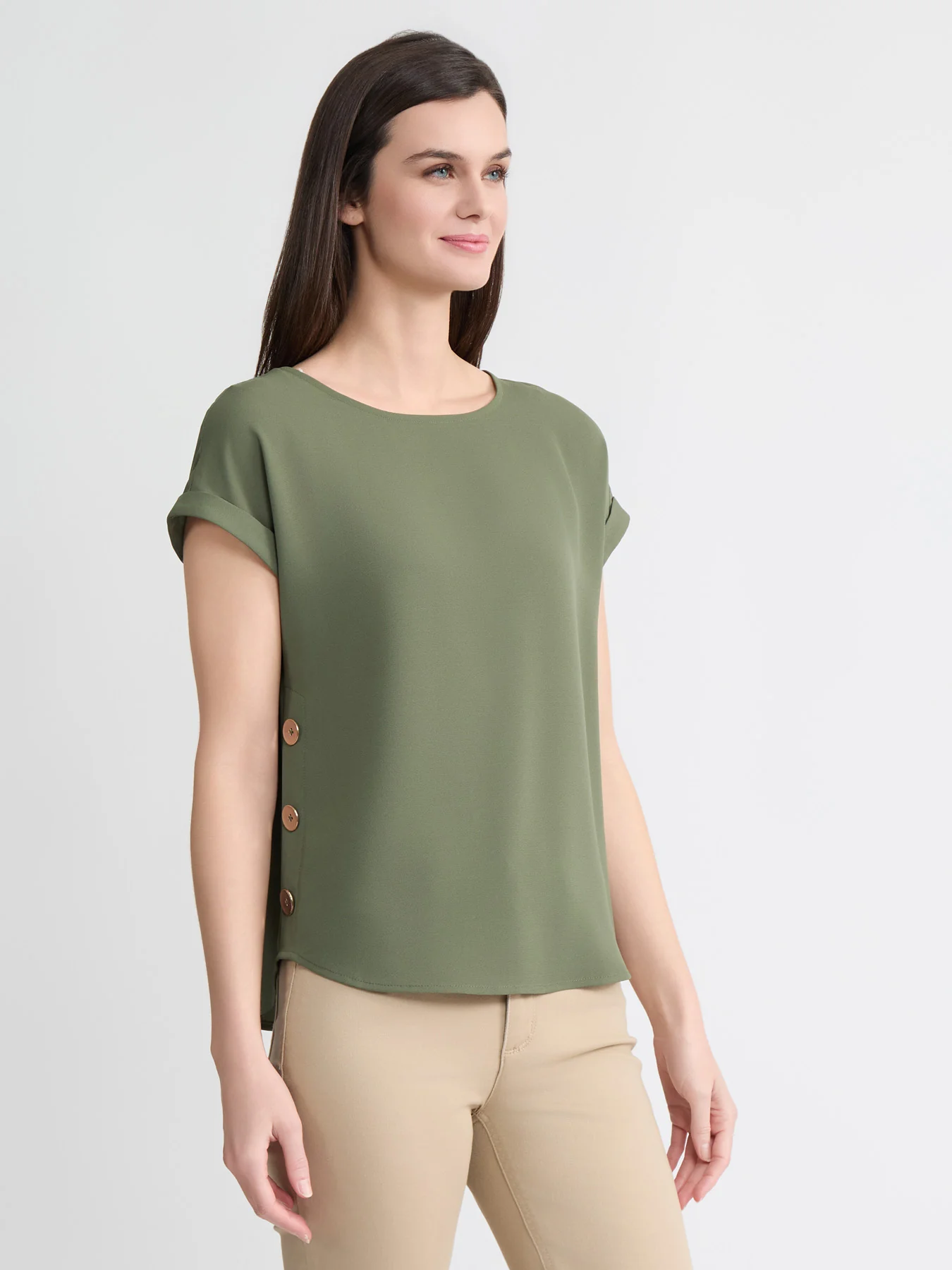 Side Button Blouse, Jasper Crepe - Image 2