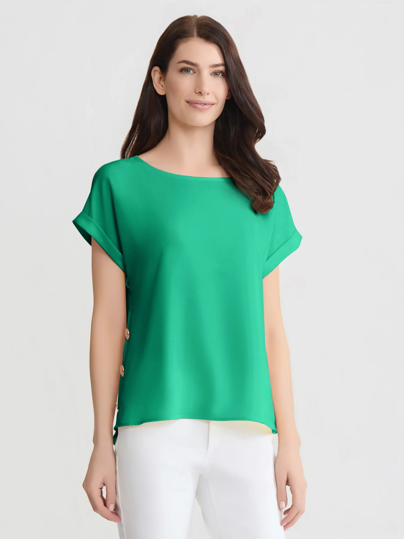 Side Button Blouse, Jasper Crepe