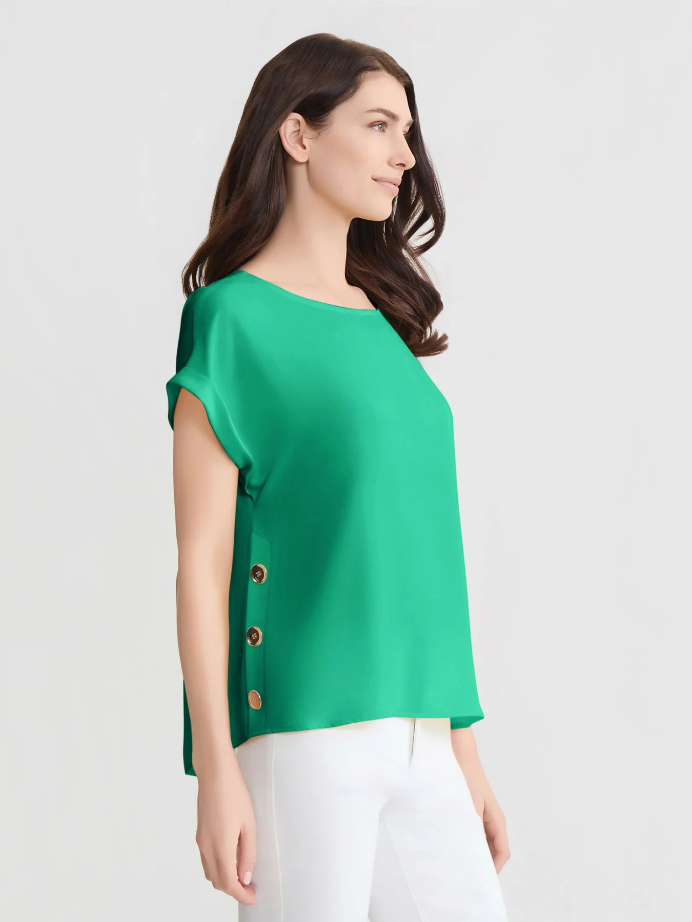Side Button Blouse, Jasper Crepe - Image 2