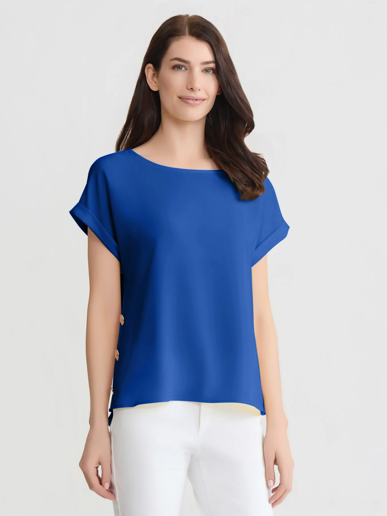 Side Button Blouse, Jasper Crepe