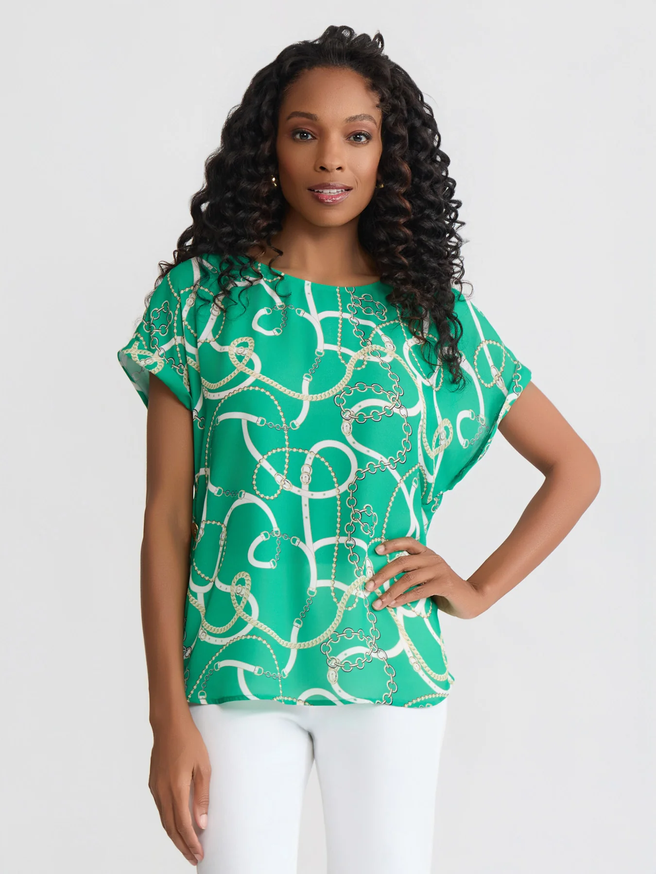 Petite Side Button Blouse, Printed Twill