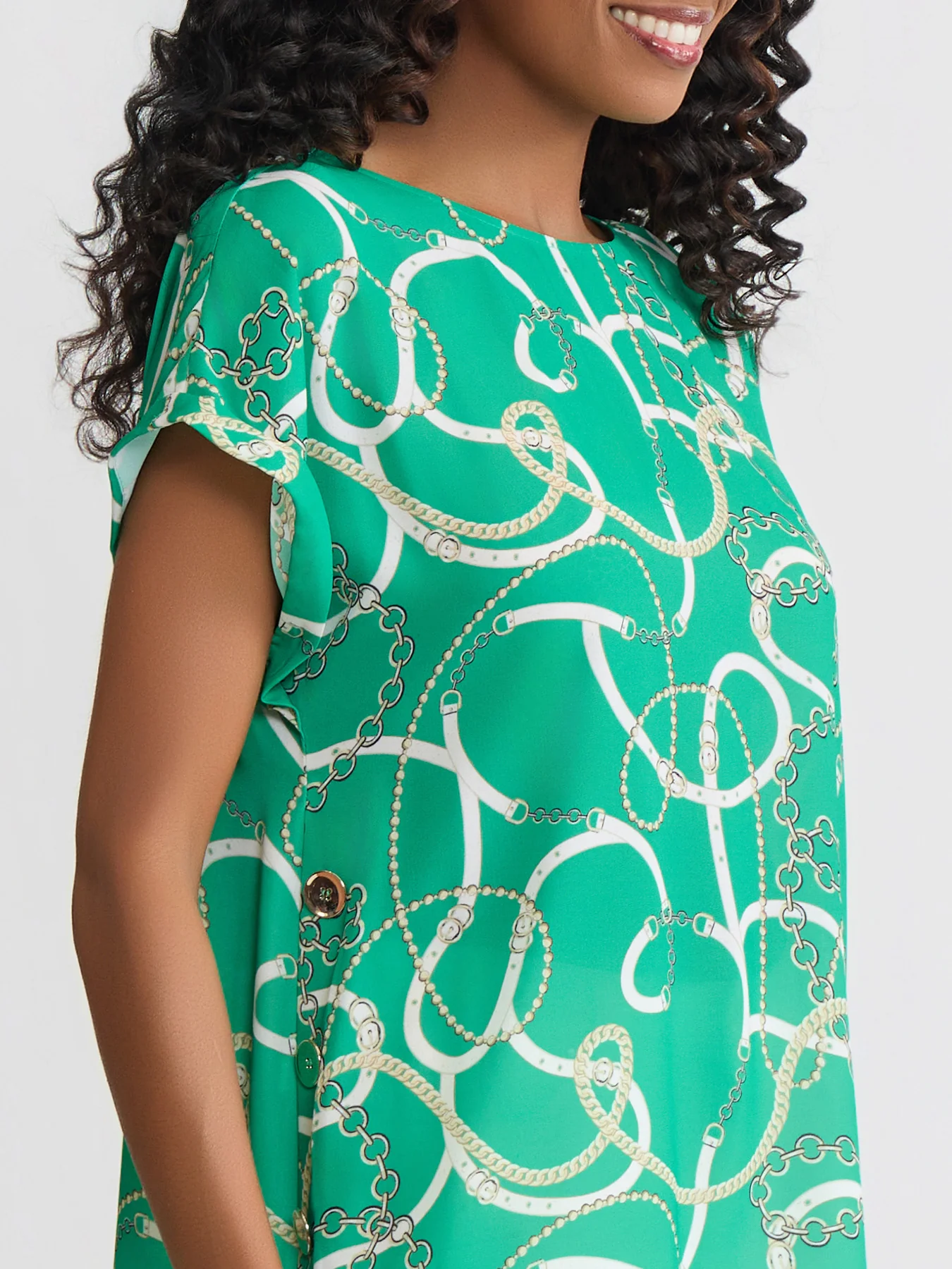 Petite Side Button Blouse, Printed Twill - Image 3