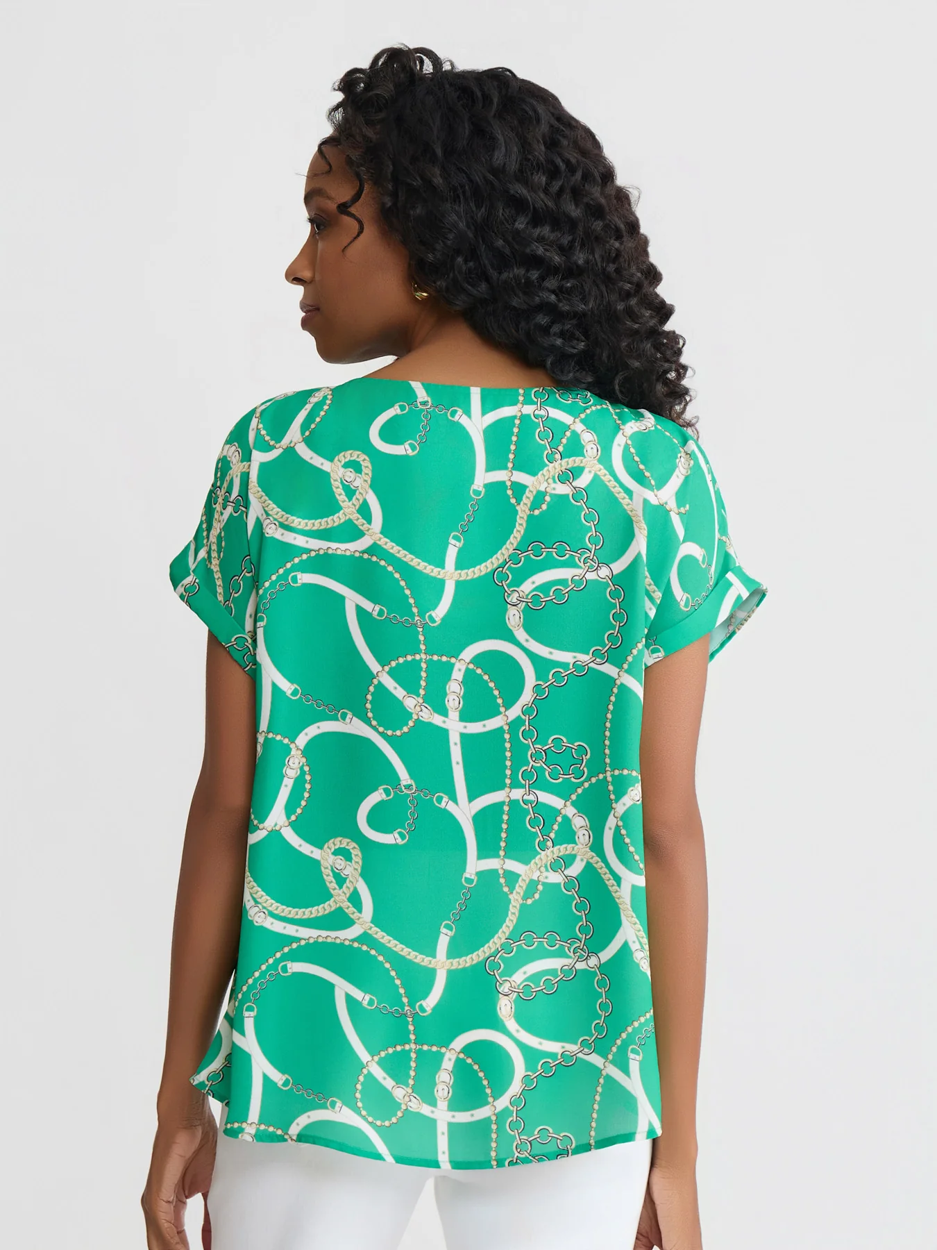 Petite Side Button Blouse, Printed Twill - Image 4