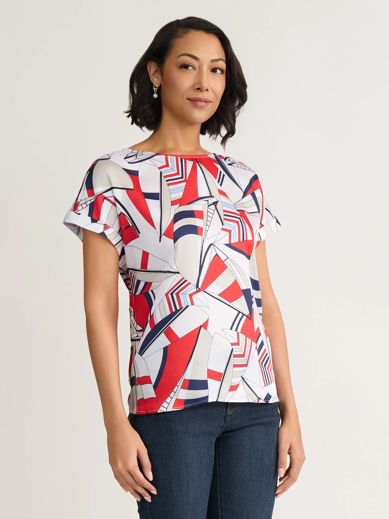 Side Button Blouse, Satin Twill - Image 2