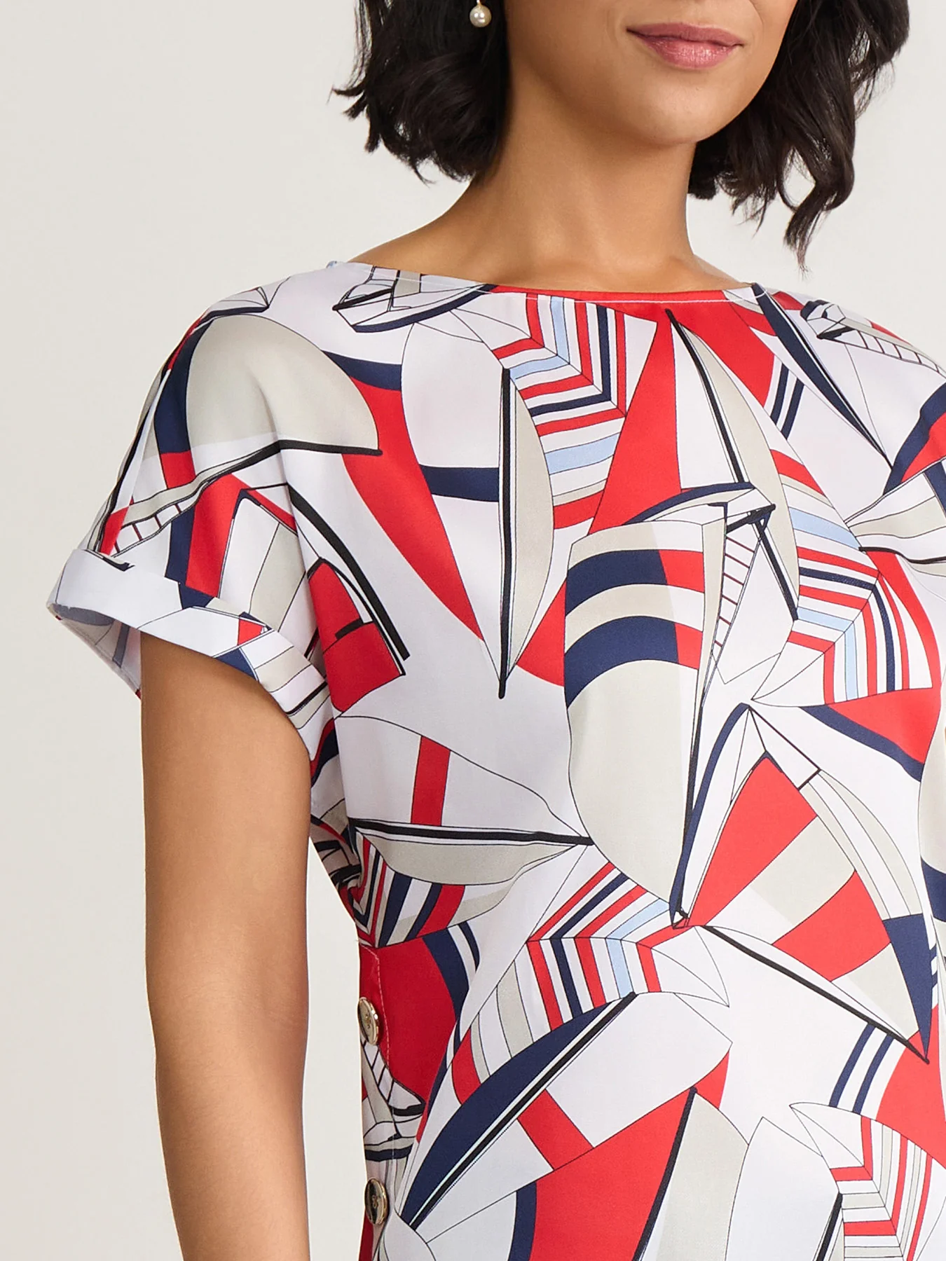 Side Button Blouse, Satin Twill - Image 3