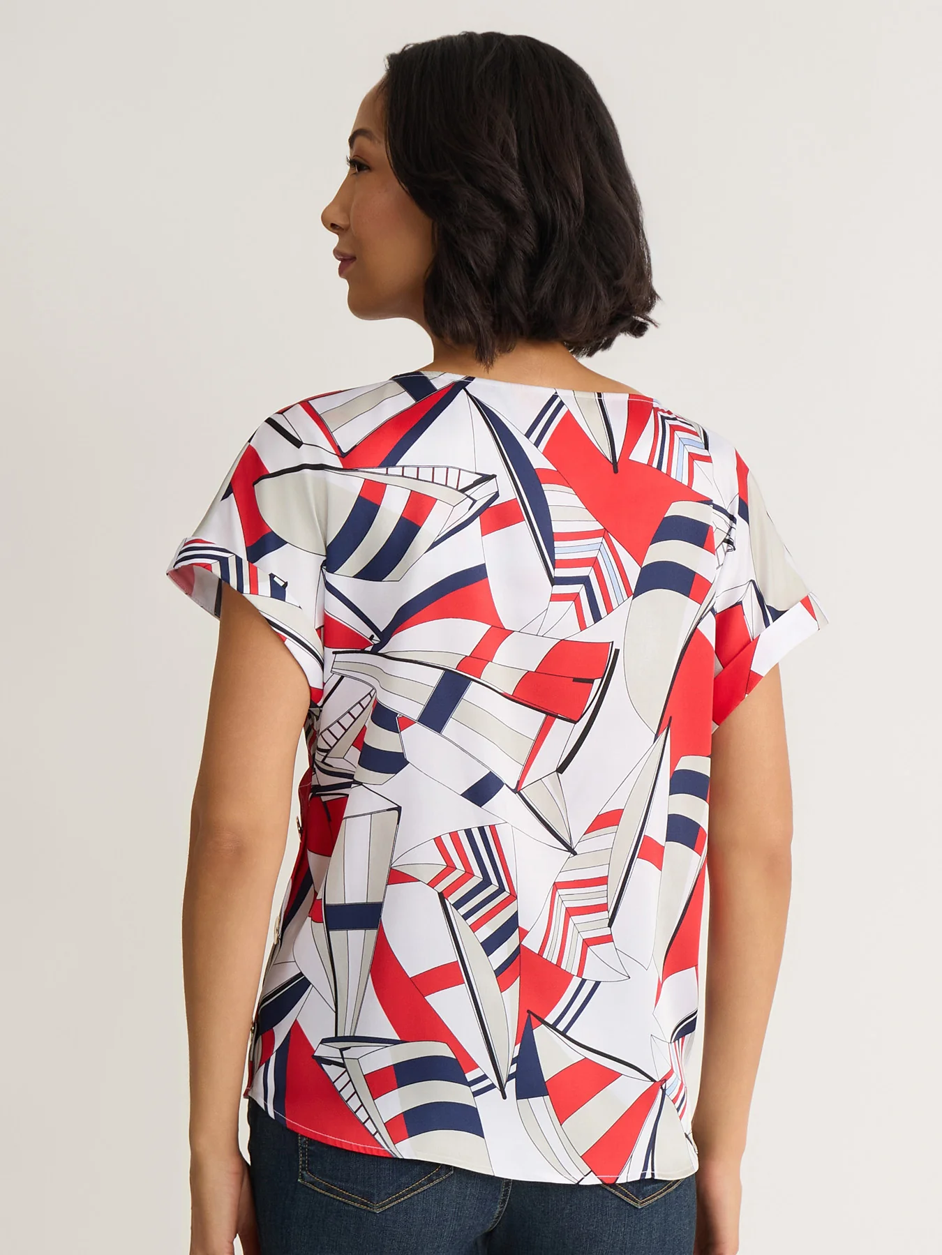Side Button Blouse, Satin Twill - Image 4