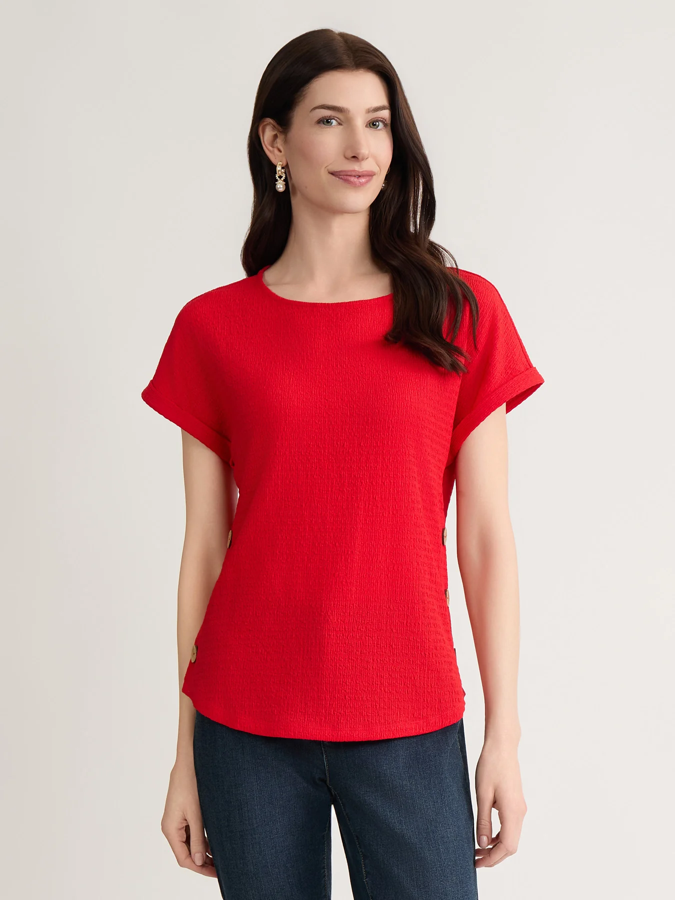 Side Button Blouse, Seabreeze Crinkle