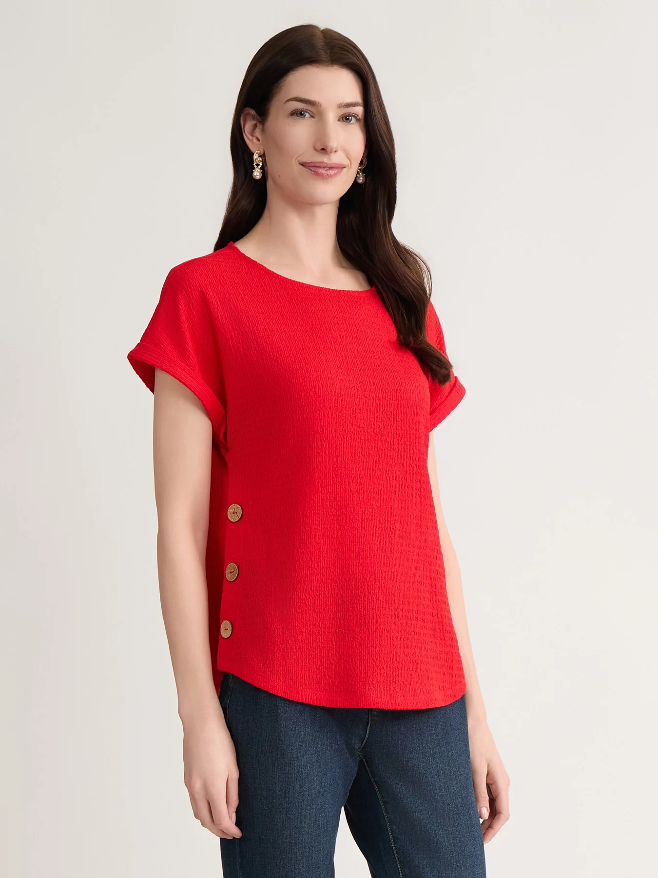 Side Button Blouse, Seabreeze Crinkle - Image 2