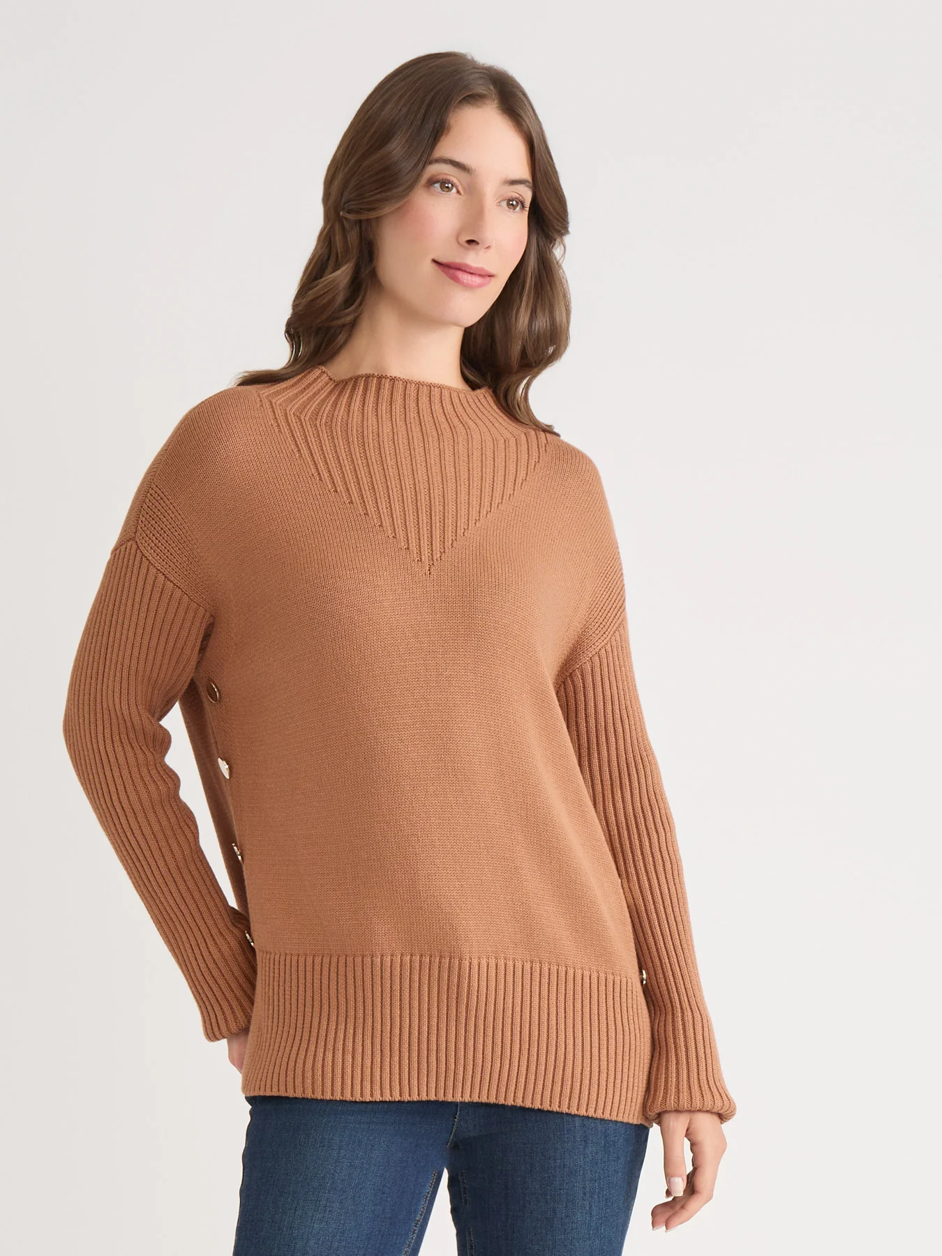 Side Button Sweater Mock Neck Sweater - Image 2