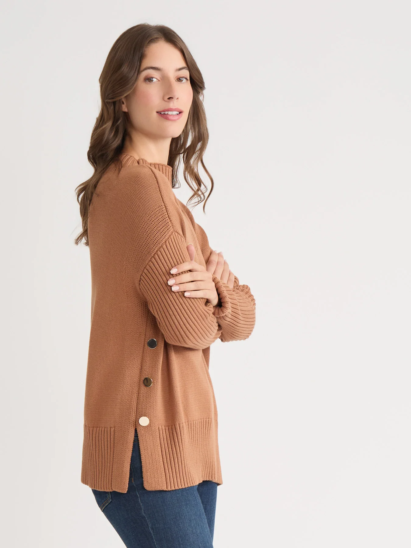 Side Button Sweater Mock Neck Sweater - Image 3