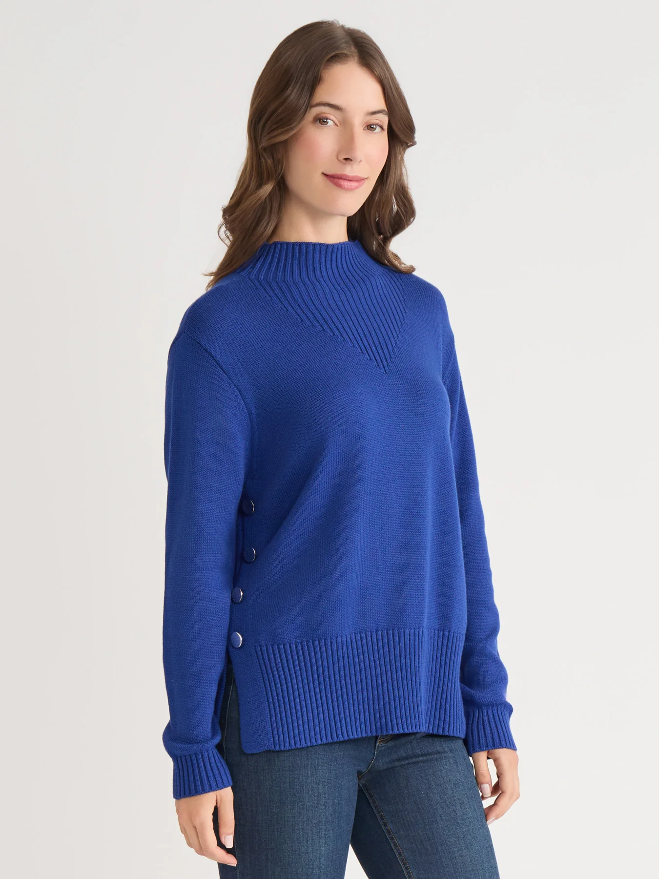 Side Button Sweater Mock Neck Sweater - Image 2