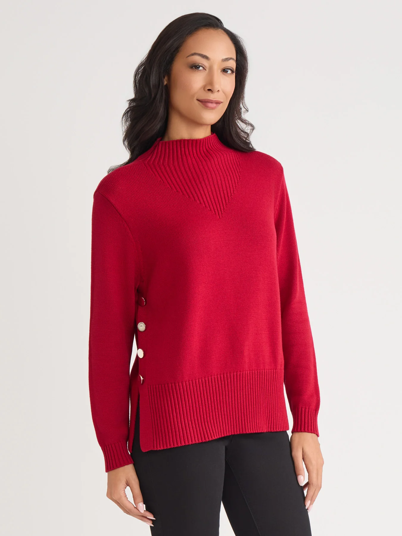 Side Button Sweater Mock Neck Sweater - Image 2